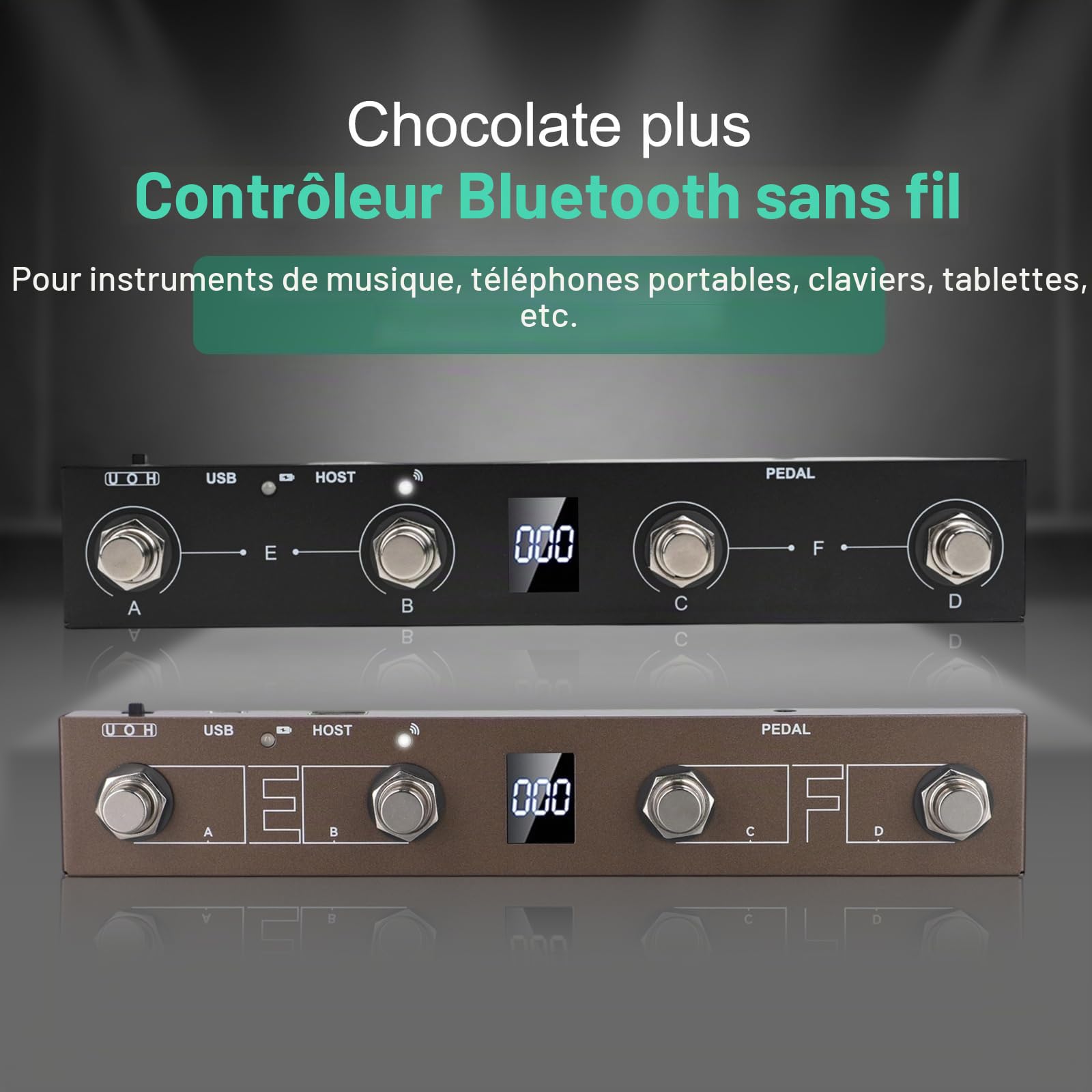 M-VAVE/Chocolate Plus Contrôleur MIDI/pédale avec 4 boutons programmables Construction en métal Connectivité USB Batterie rechargeable 12 heures de lecture pour musiciens interprètes (Noir)