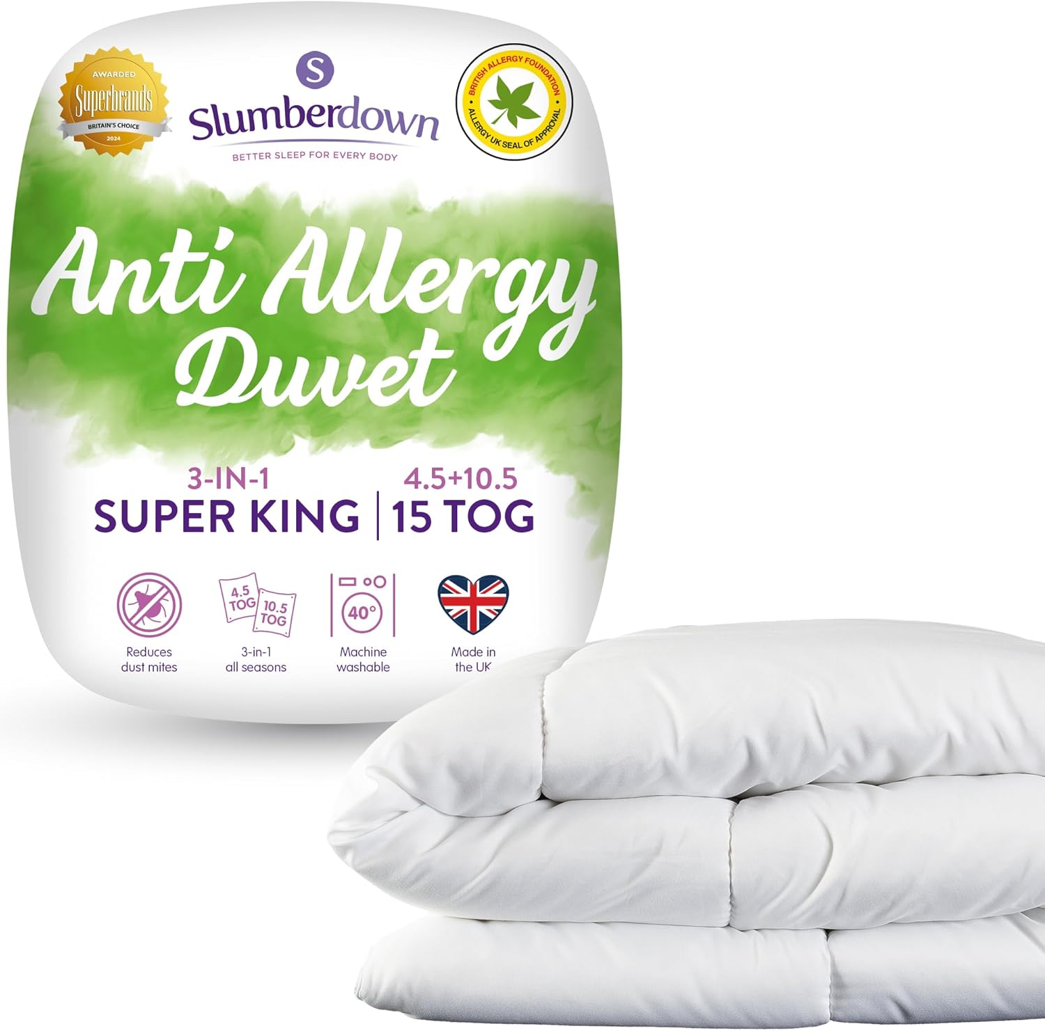 Slumberdown Anti Allergy All Seasons 15 Tog Super King Duvet 4.5 Tog
