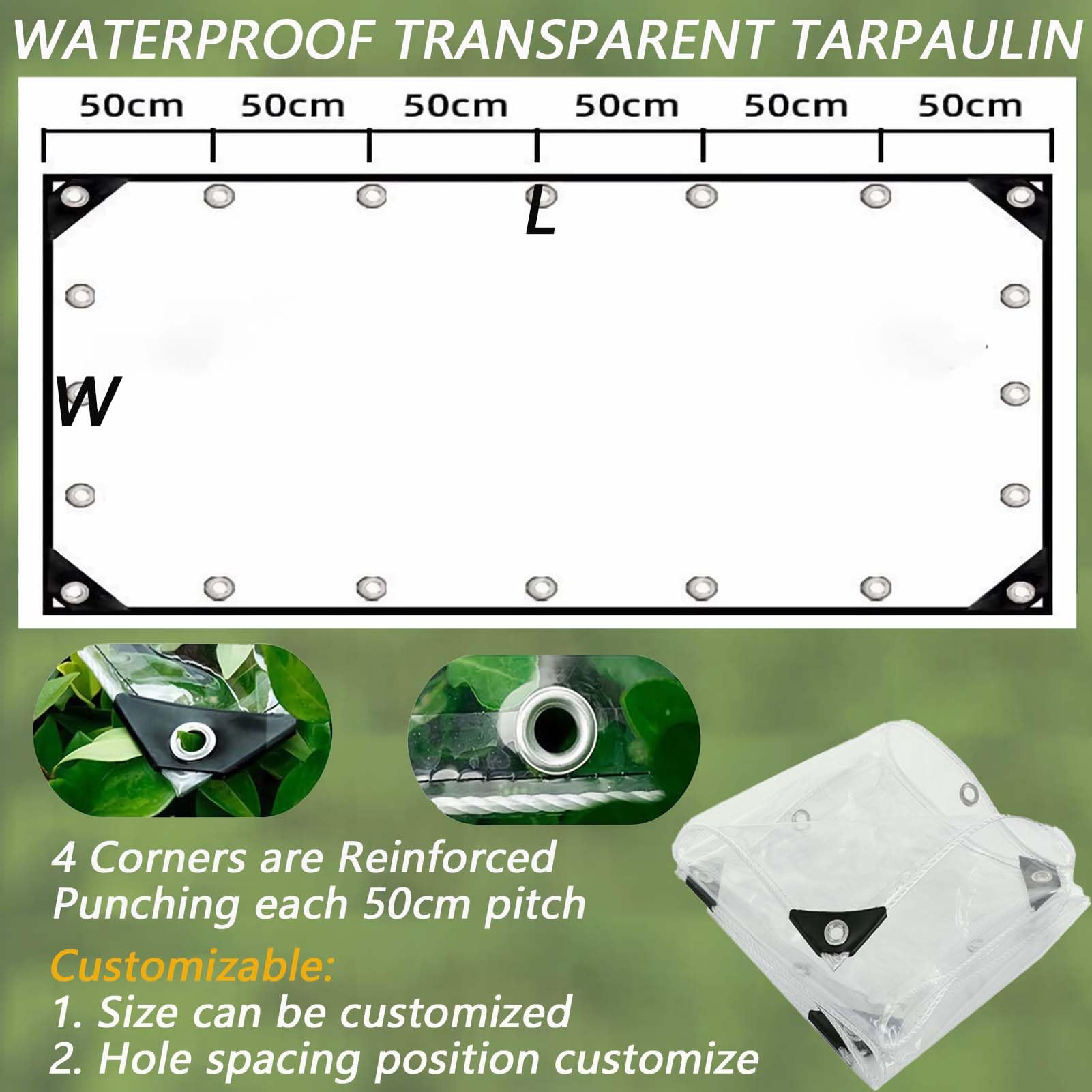 2x3m Bache de Protection Exterieur,0.35mm Bache Transparente avec Oeillets Imperméable, Pliable Bache de Serre de Jardin,pour Camping Balcon Plantes Animaux Toit,Personnalisable