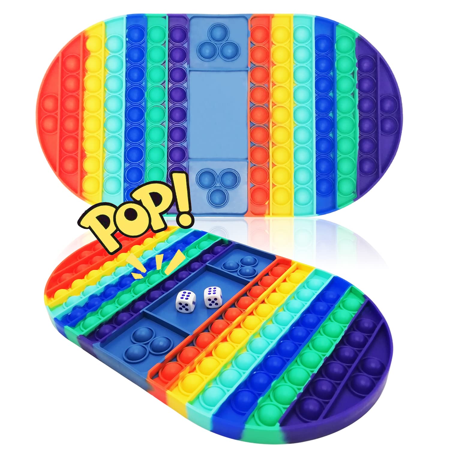 Bibowa Big Size Pop Game Fidget Toys, Silicone Rainbow Chess Board Pop Bubble Sensory Toy It Game, Fidget Popper for Kids and Adults, Interactive Stress Relief Fidget Game