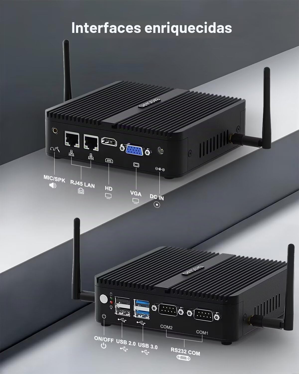 BASOARO PC Industrial Mini PC sin Ventilador J5005, Fanless Computer, 8GB RAM 128GB SSD, Gigabit Ethernet, Doble Pantalla HD VGA, 2 RS232 COM, WiFi de Doble Banda, BT, Win 11 Pro