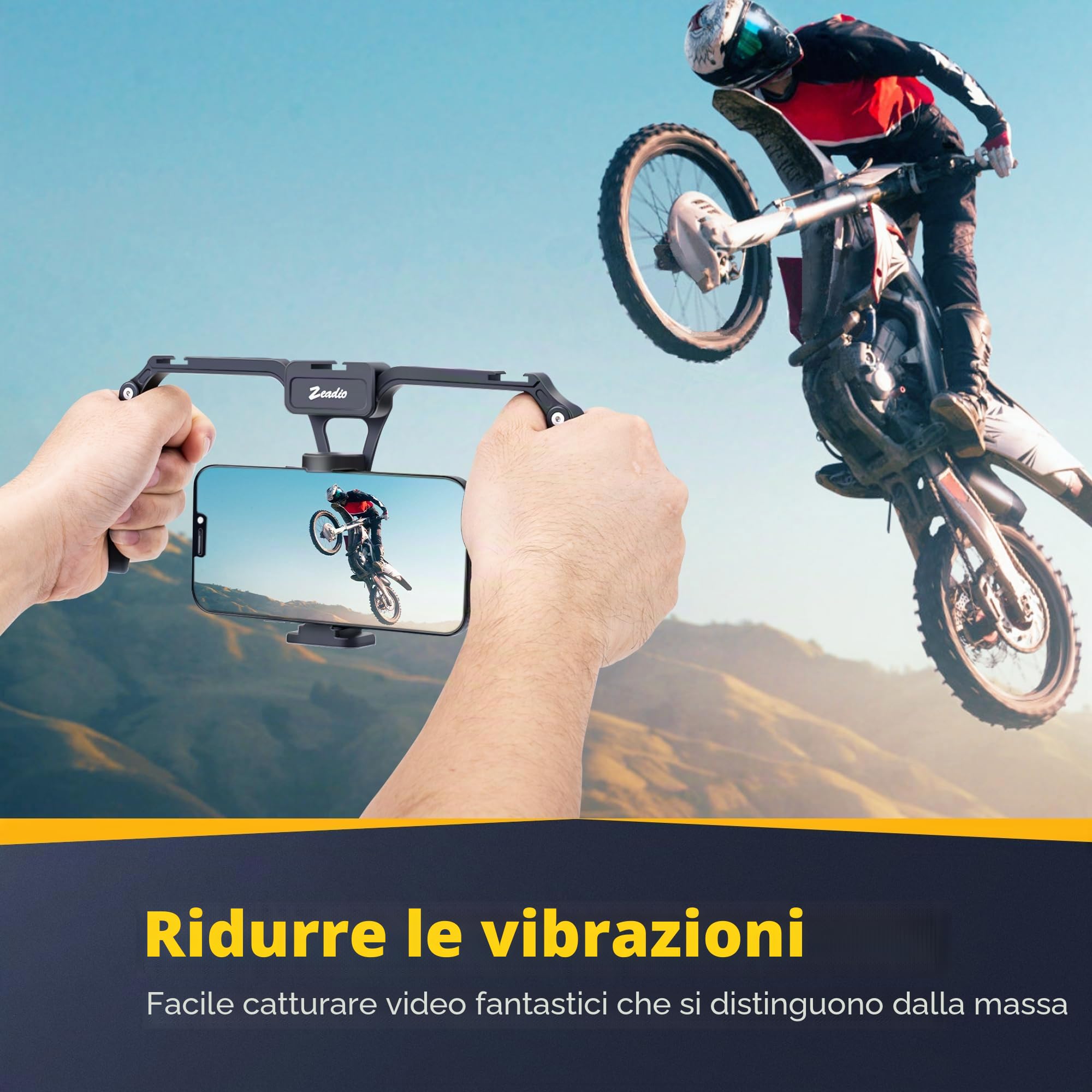 Zeadio Stabilizzatore per Smartphone in Alluminio - Supporto Video Pieghevole per Cellulare, Custodia per Filmati, Treppiede per iPhone
