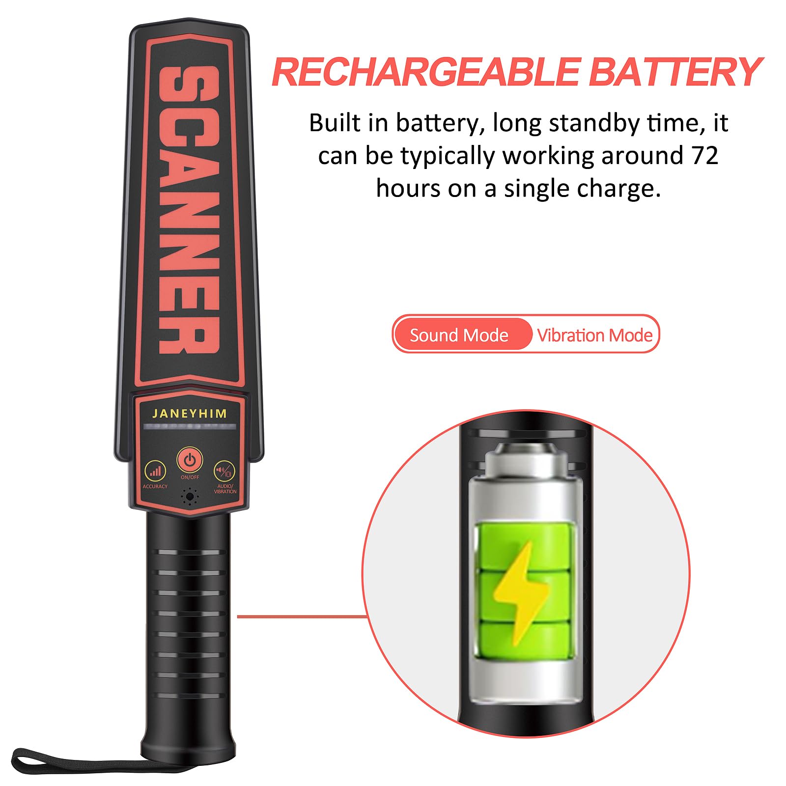 Metal detector portatile con bacchetta di sicurezza, bacchetta di sicurezza ad alta sensibilità, rilevatore di unghie, bacchetta per la lavorazione del legno (batteria integrata, con linea di