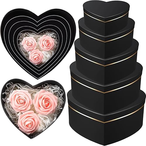 5 cajas de flores en forma de corazón para el día de San Valentín para arreglos, cajas de regalo, caja de corazón con tapas para propuesta de dama