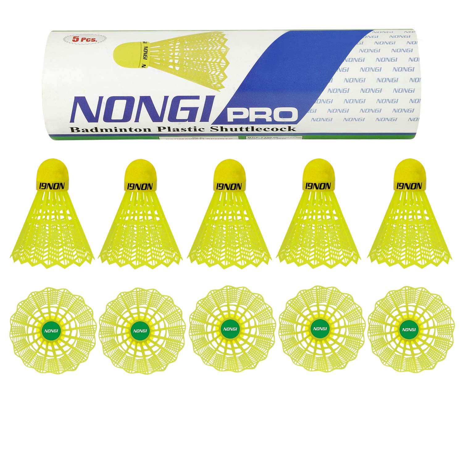 Nongi Pro Shuttlecocks (5 Yellow Plastic) for Outdoor Indoor Sports