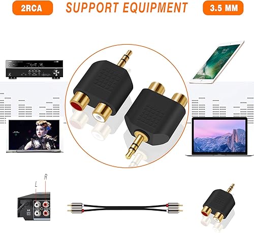 Miniatura 5 de ANDTOBO Adaptador de audio TRS de 0.138 in a RCA dual F (paquete de 2), adaptador de audio estéreo macho de 0.138 in a doble RCA hembra