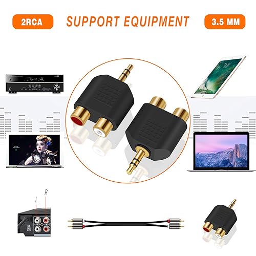 Miniatura 5 de ANDTOBO Adaptador de audio TRS de 0.138 in a RCA dual F (paquete de 2), adaptador de audio estéreo macho de 0.138 in a doble RCA hembra