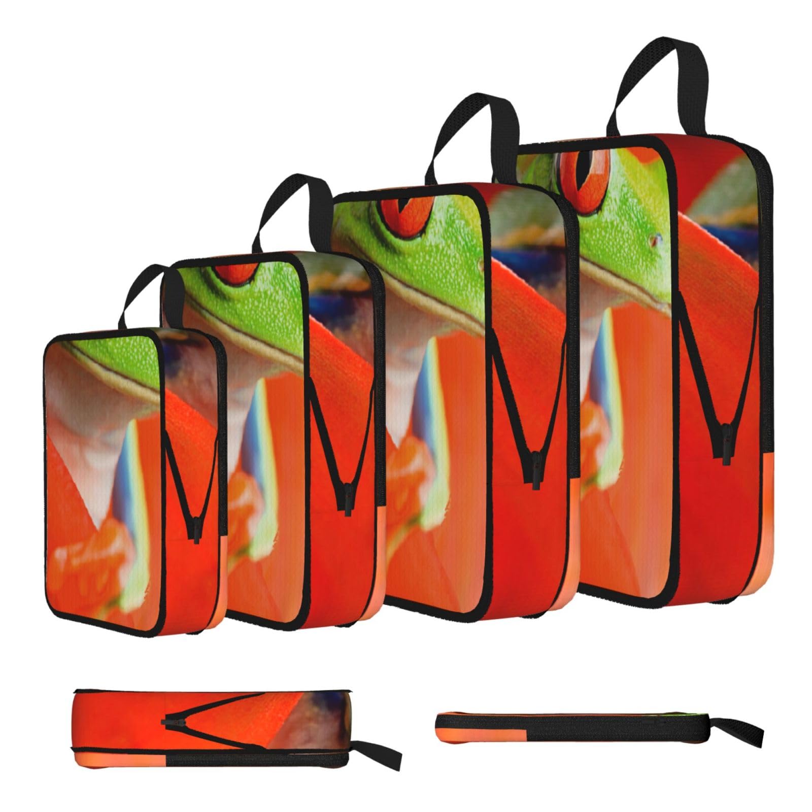 Red Eyes Tree Frogs Print Compression Packing Cubes 4-Piece Set With Multi- Compartment Travel Bag, Waterproof Suitcase Organiser Bags
