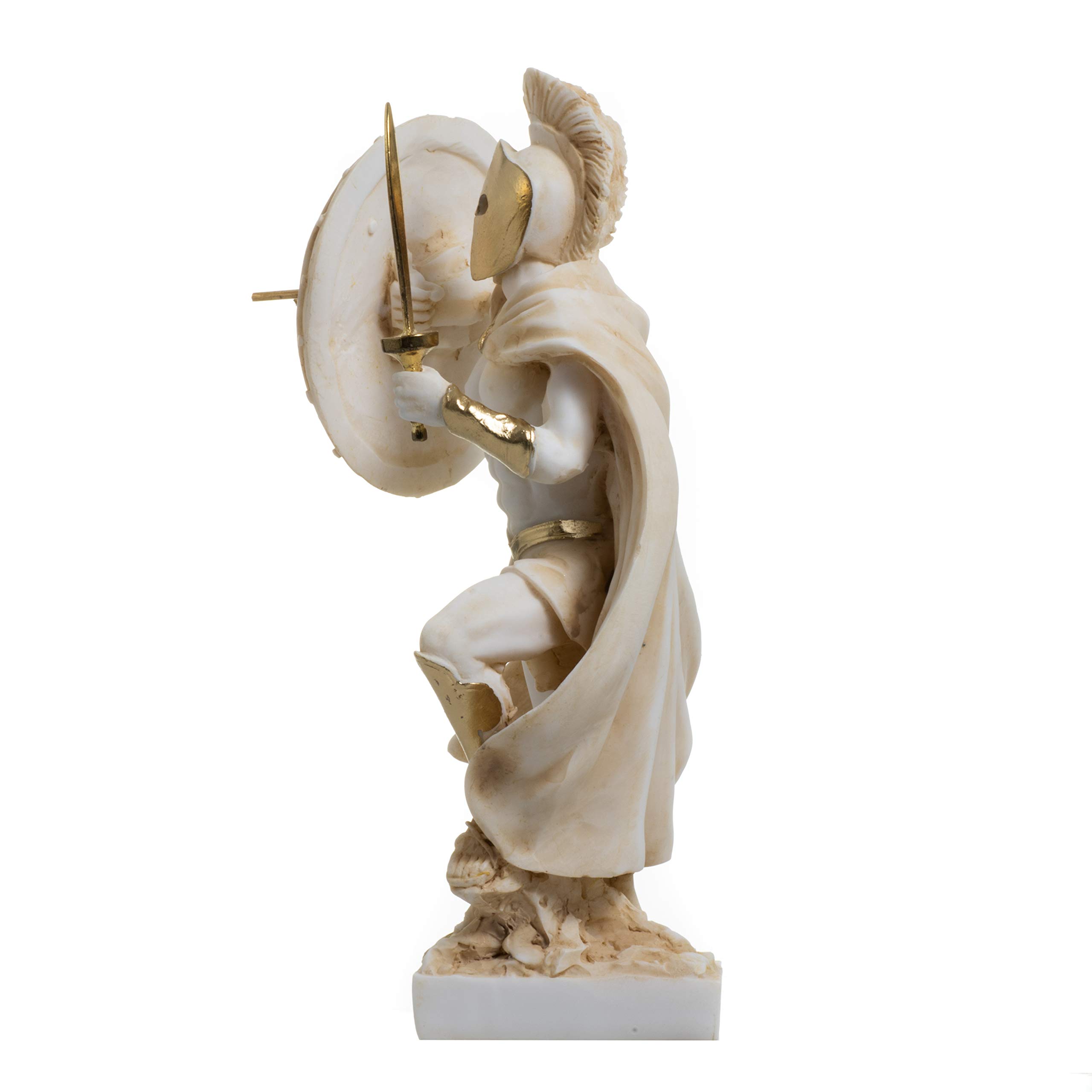 LEONIDAS statuetka grecki spartański król rzeźba figurka alabaster złoty kolor 20 cm