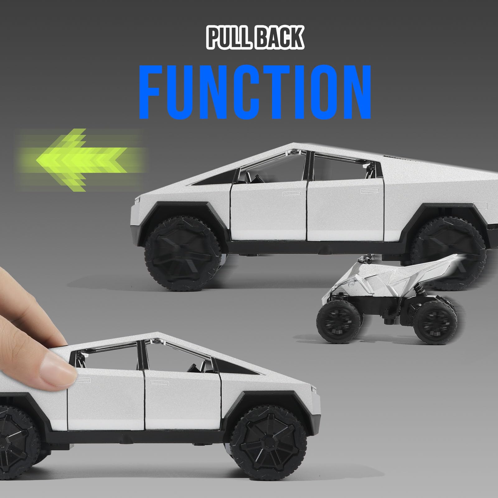 1/32 Alloy Diecast Toy Truck and Trailer Set, Car Trailer Model with Lights and Sound, Pull Back Feature, Truck and Trailer Toys for Boys, Perfect Birthday for Boys (Silver) 3