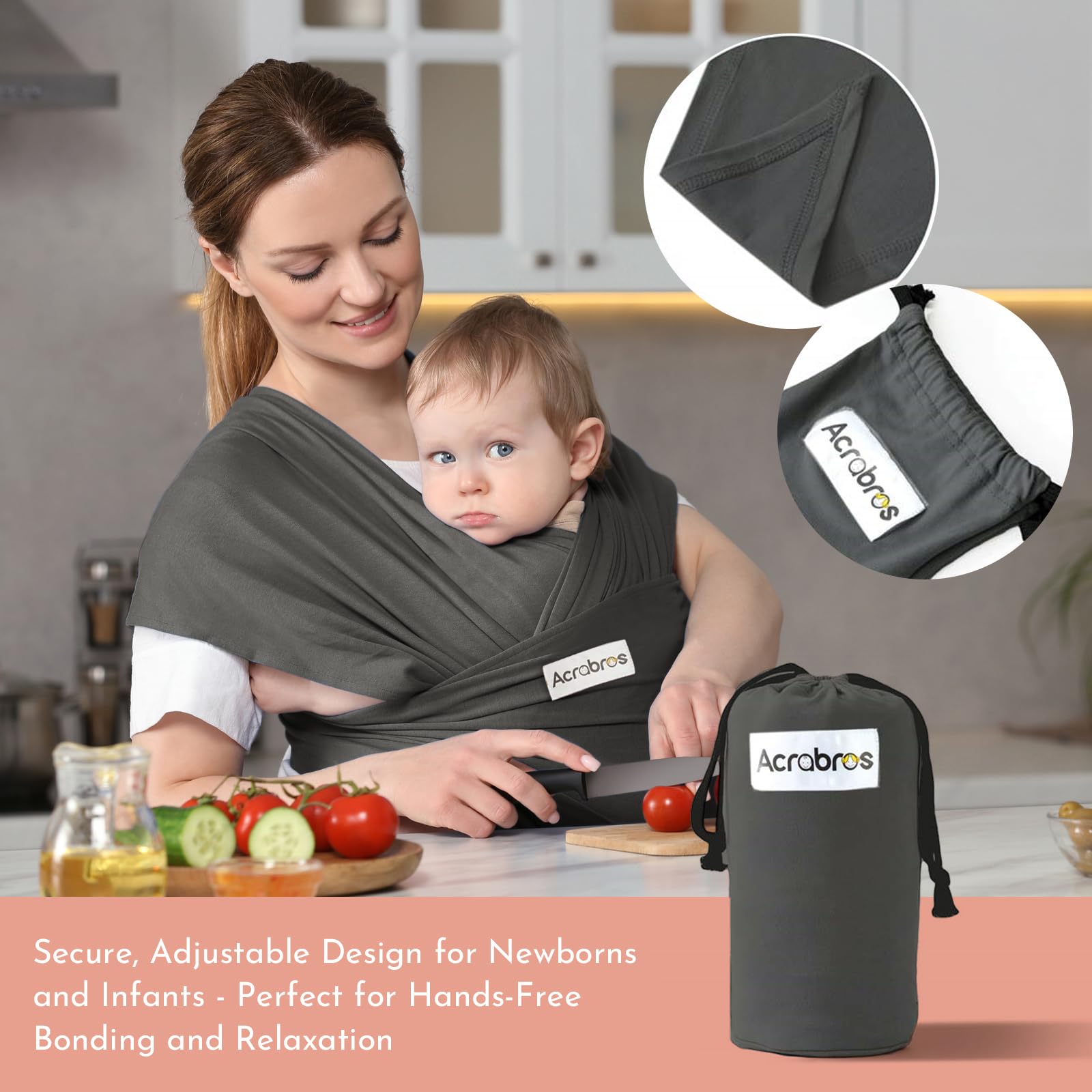 Acrabros Baby Wrap Carrier Hands Free Baby Carrier Sling