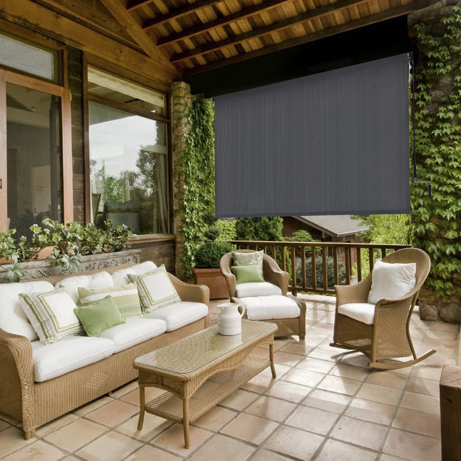 Voticky Exterior Outdoor Cordless Roller Shade Patio Sun Shade Roll Up Blind 8'X8' brown