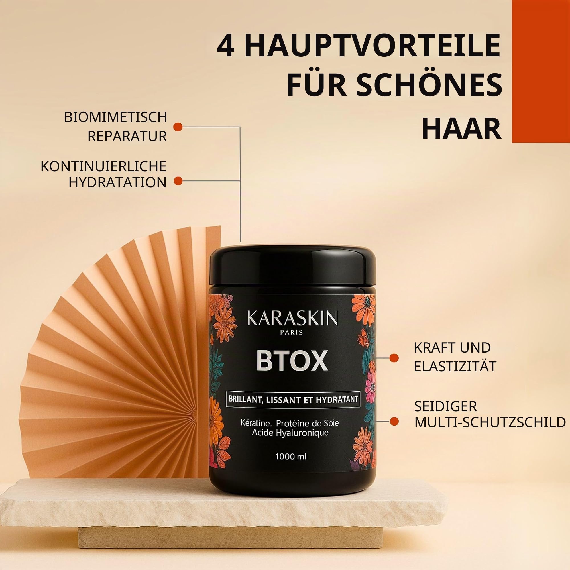 Professionelle Haarmaske | Keratin, Seidenprotein | Feuchtigkeitsspendend, Reparierend | 1000 ml (Noir)