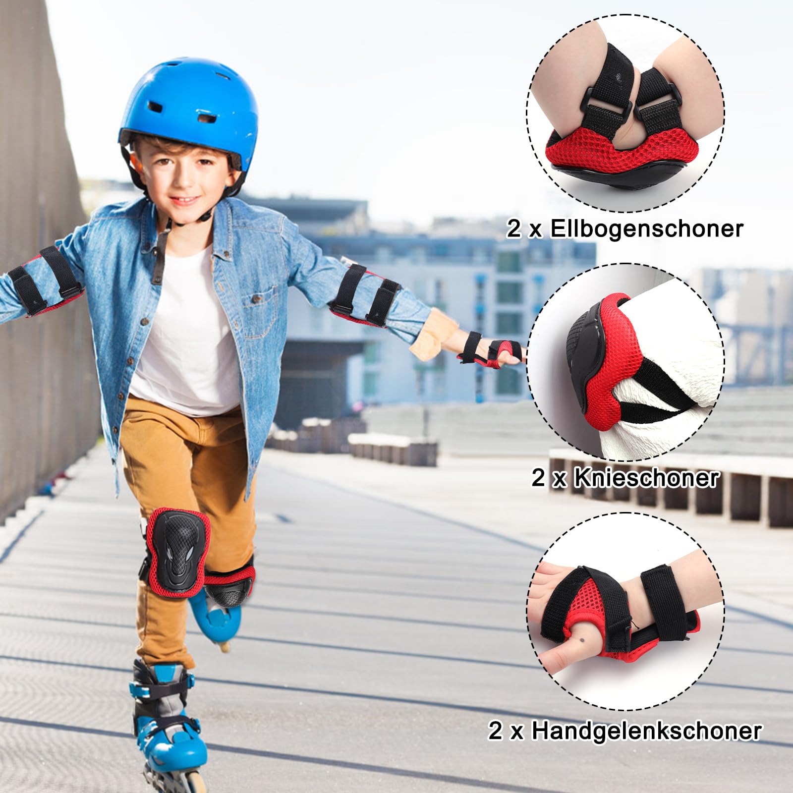 Rodilleras Infantiles 6 en 1 Equipo de Protección para Patines Bicicletas 3-8 Años