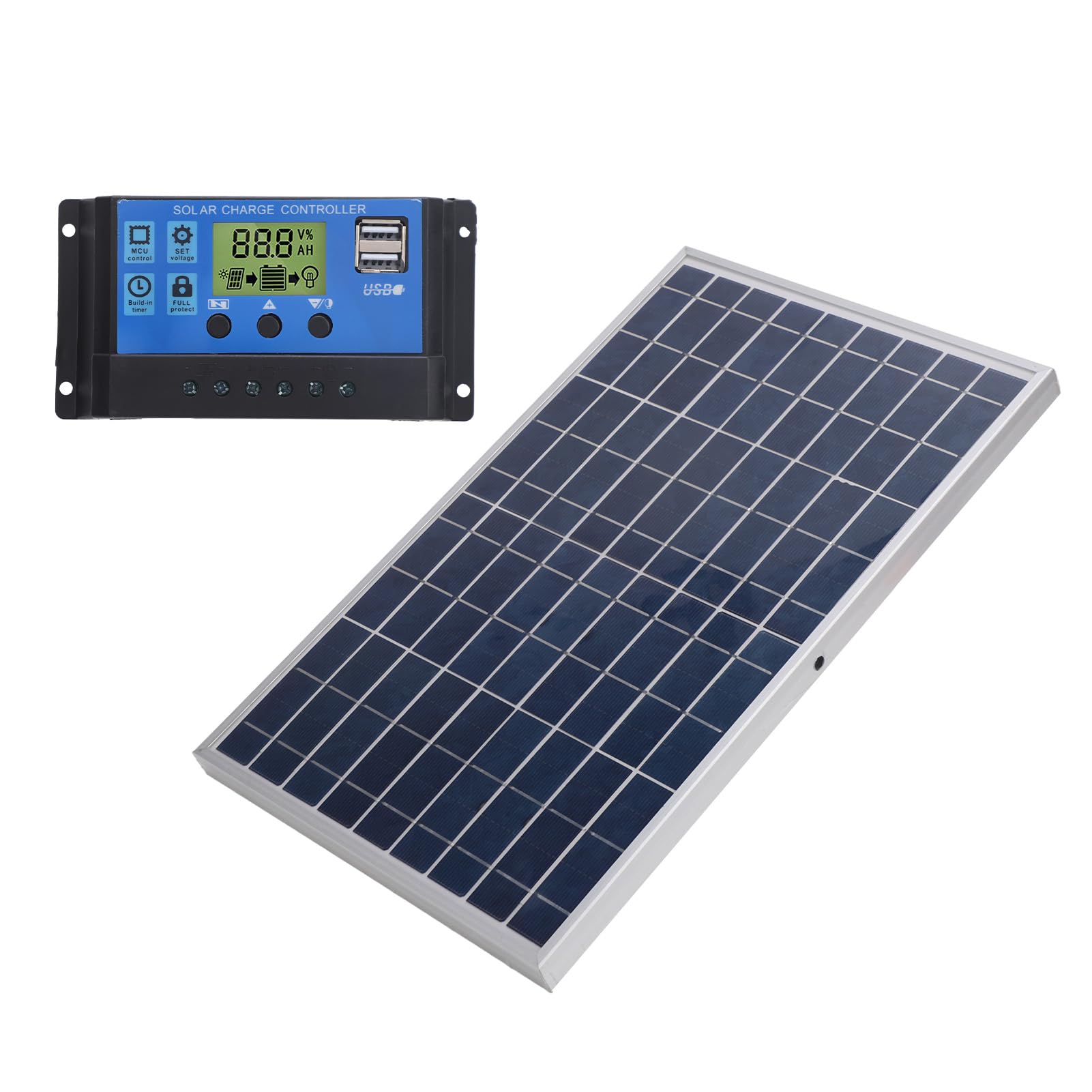Caricatore a Batteria Solare, Caricatore Solare del Pannello della Batteria con Controller di Carica Policstalline da 10 W 12V Polycristalline IP65 Portable Portable 30A per Esterno