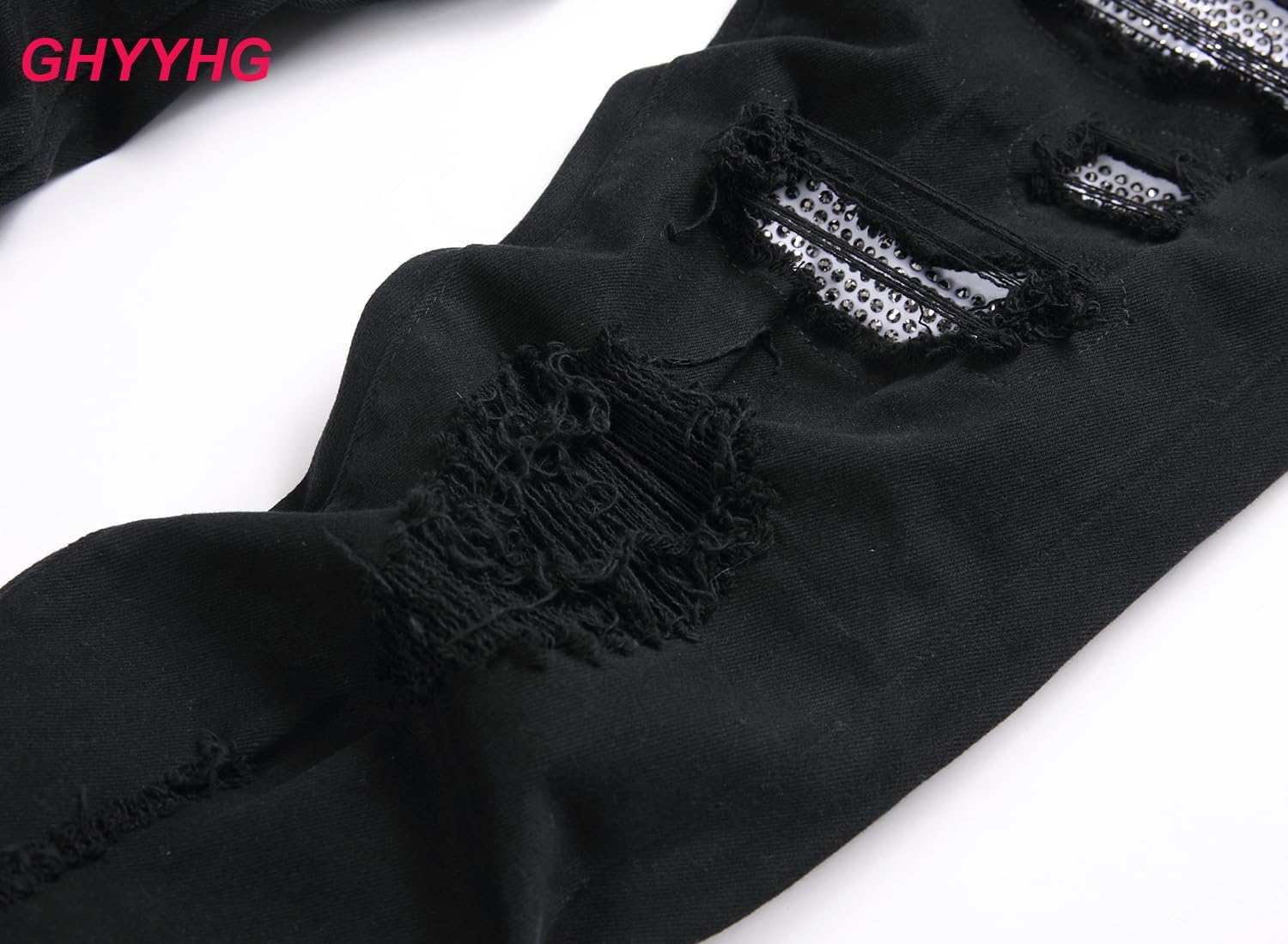 Men's Ripped Patch Elastic Jeans Fashion Slim Fit Regular Denim Pants - Image 2