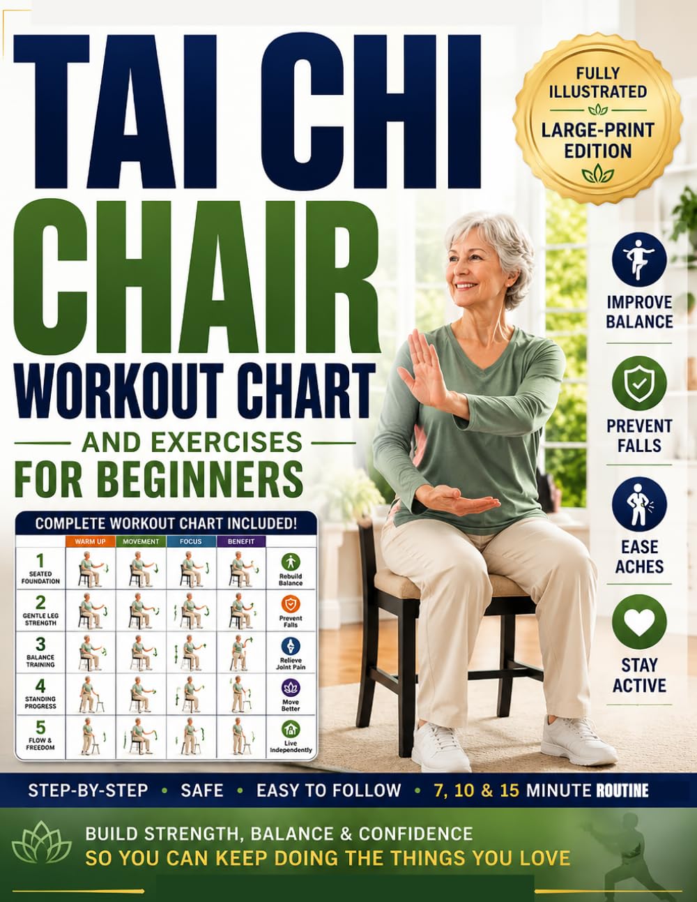 Tai Chi Chair Workout Chart And Exercises for Beginners: The Simple Seated Tai Chi Program to Restore Strength, Improve Balance, Ease Aches, and Stay Active at Any Age