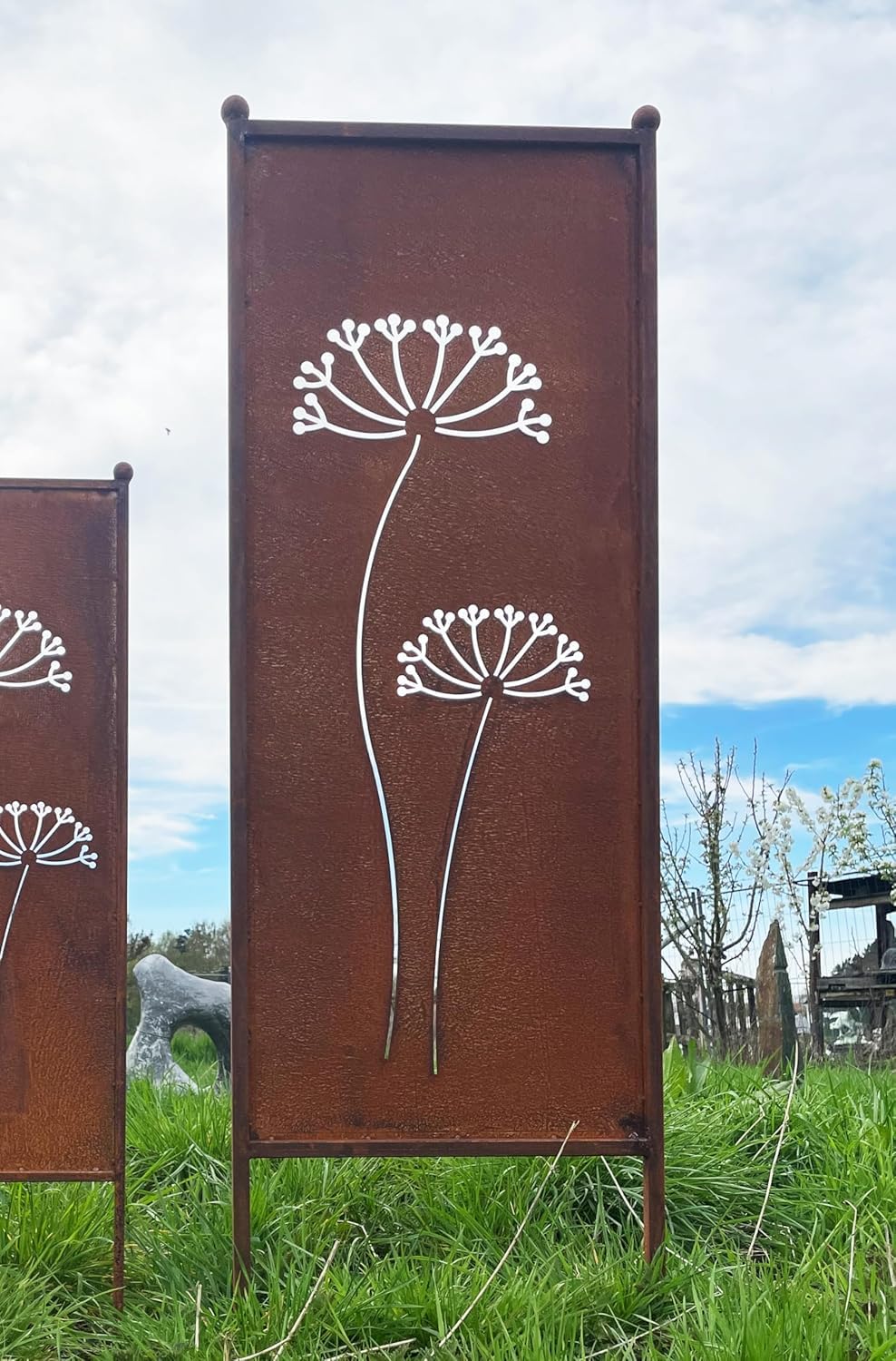 Valla de metal oxidado con diseño de flores de Dolde, 162 cm x 53 cm, ideal para colocar en el jardín, óxido