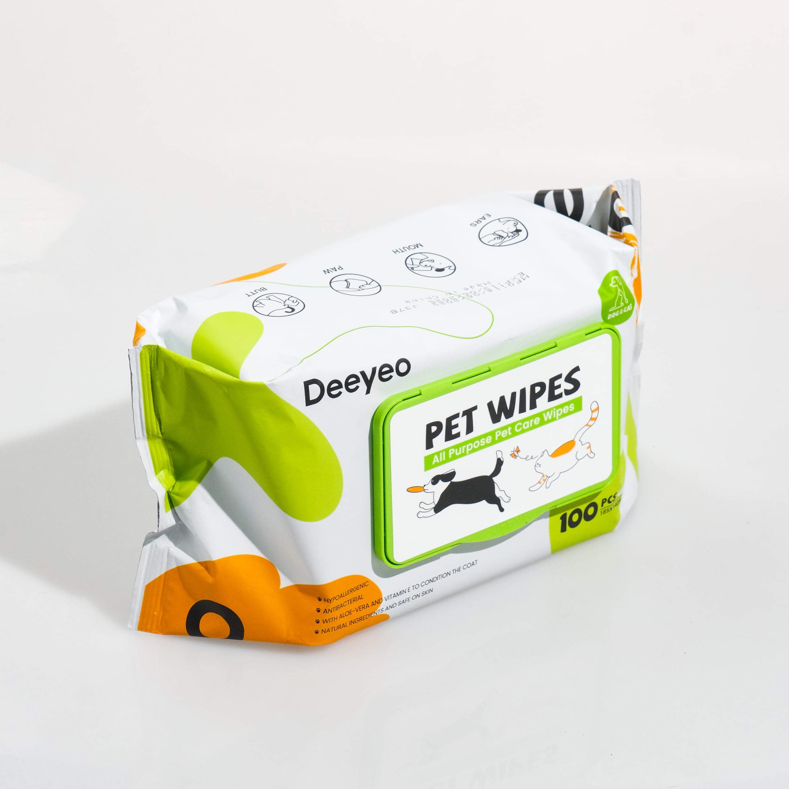 Deeyeo Pet Wipes Biodegradable Dog Grooming Wipes Plastic-Free Dog Wipes for Ears, Paws, Bum, Full Body Sensitive Cleaning Wipes for Puppy, Kitten, Dogs, Cats Eye Wipes for Dogs Care