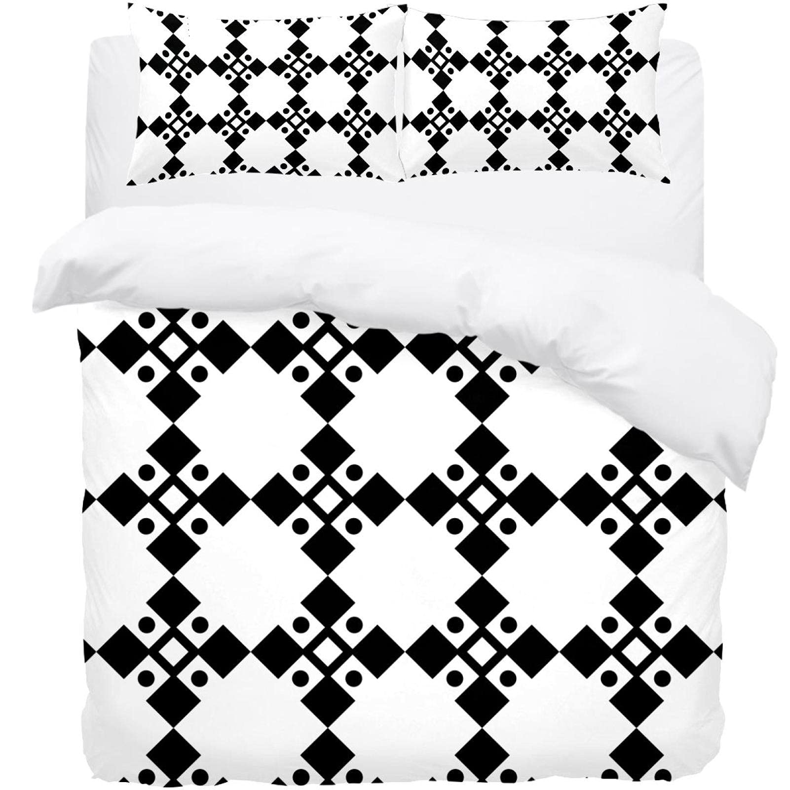Housse de couette et taie d'oreiller motif géométrique noir blanc fini premium