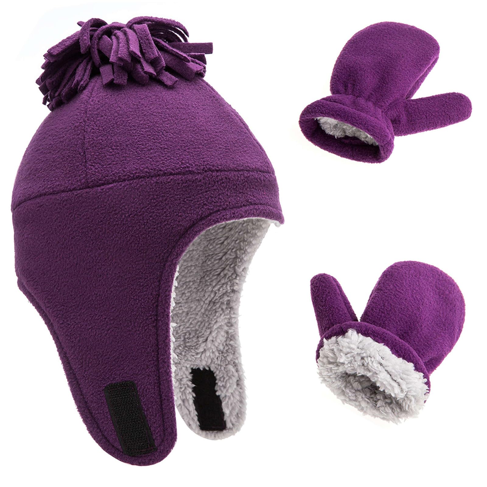 Toddler Winter Hat with Mitten Set Fleece Sherpa Lined