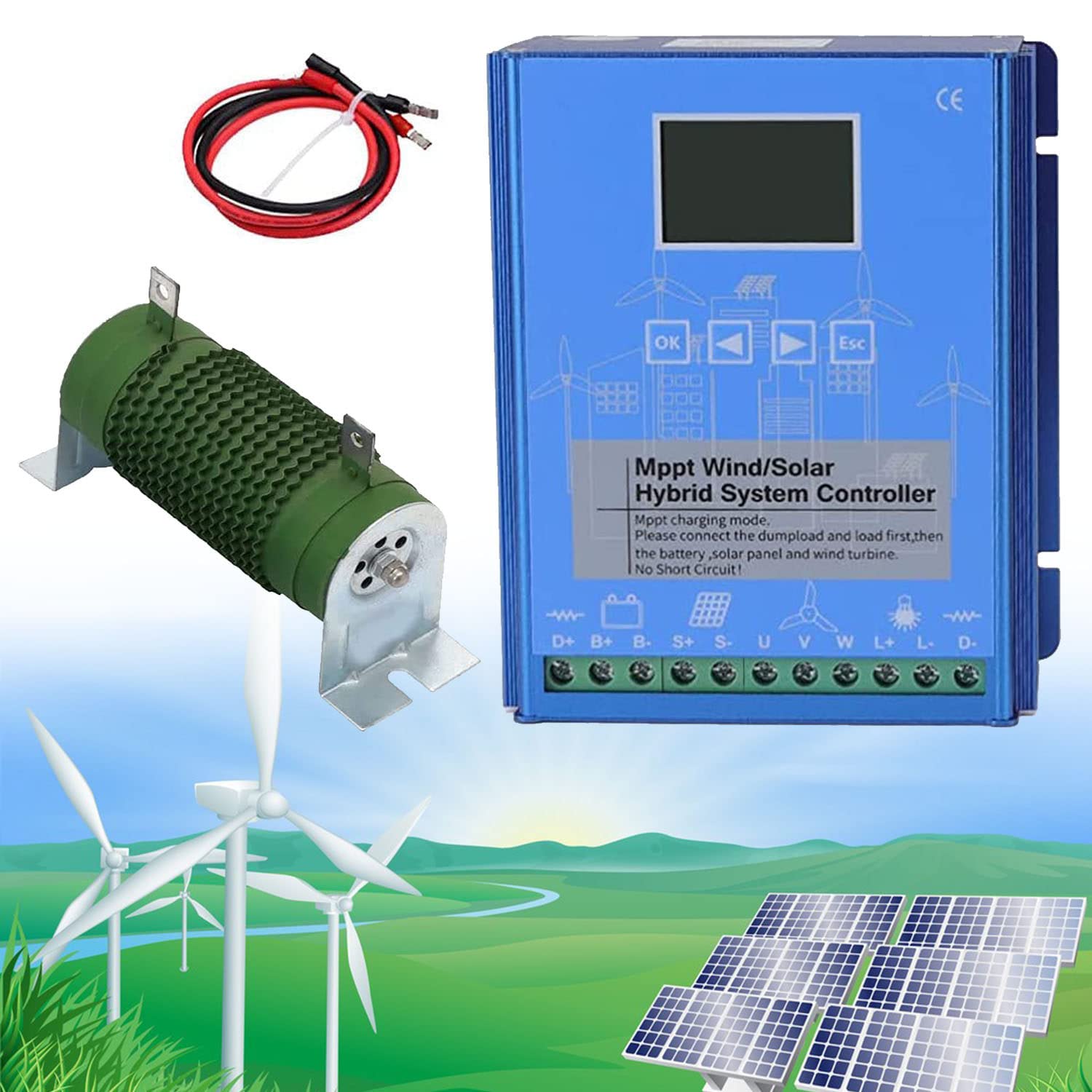 Wiatrowy kontroler ładowania hybrydowego słonecznego 12V/24V/48V Regulator MPPT wiatrowy hybrydowy kontroler doładowania słonecznego do generatora z turbiną wiatrową,48V-5000W