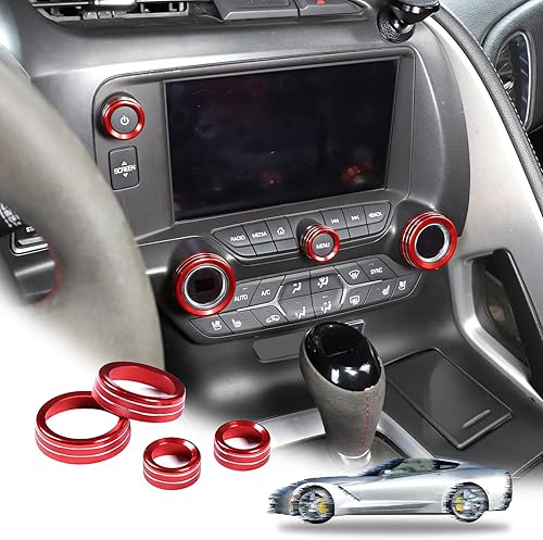 LLKUANG Cobertura de Botón de Perilla de Volumen de AC para Consola Central Compatible con Chevrolet Corvette C7 2014-2019 Aleación de Aluminio