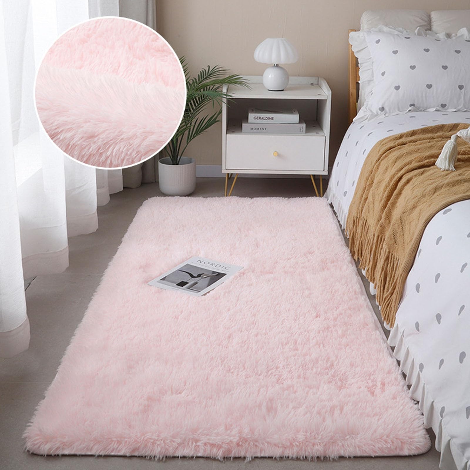 Tapis super doux rose lavable 130x150 fini les sols froids dans la chambre