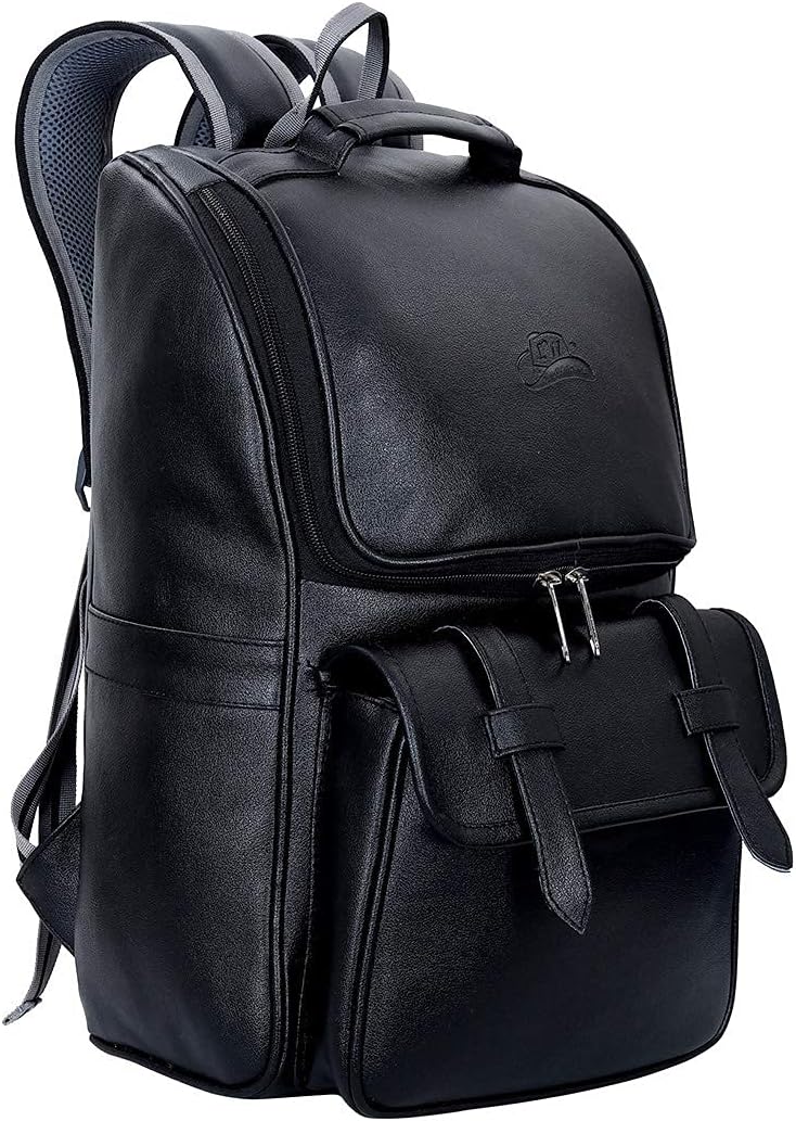 Leather WorldLaptop Backpack Bag Premium Vegan Leather Office Backpack Bag with 15.6 Inch Laptop Compartment, for Men Women - Black