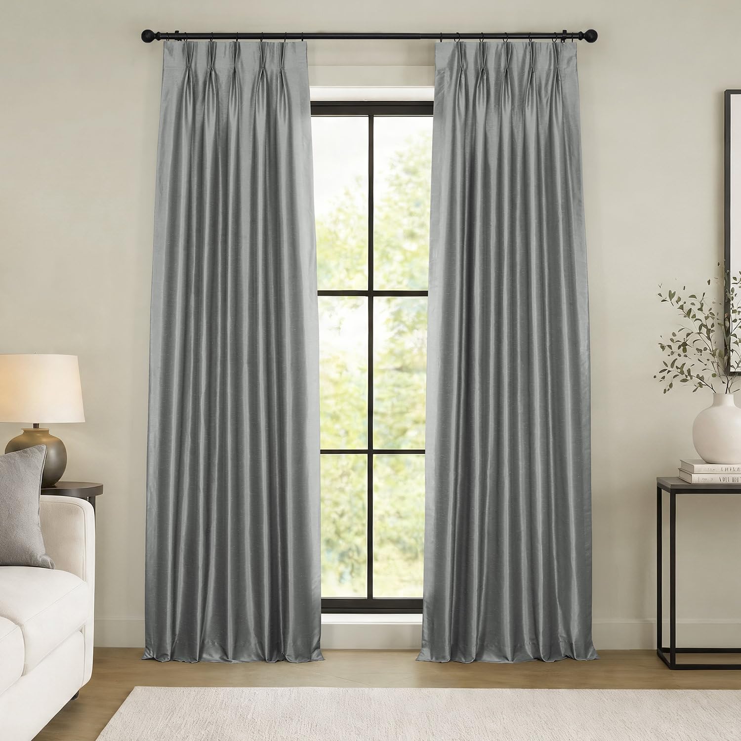 HPD Half Price Drapes PDCH-KBS7BO-84-FP Blackout Vintage Textured Faux Dupioni Pleated Curtain (1 Panel), 25 X 84, Storm Grey
