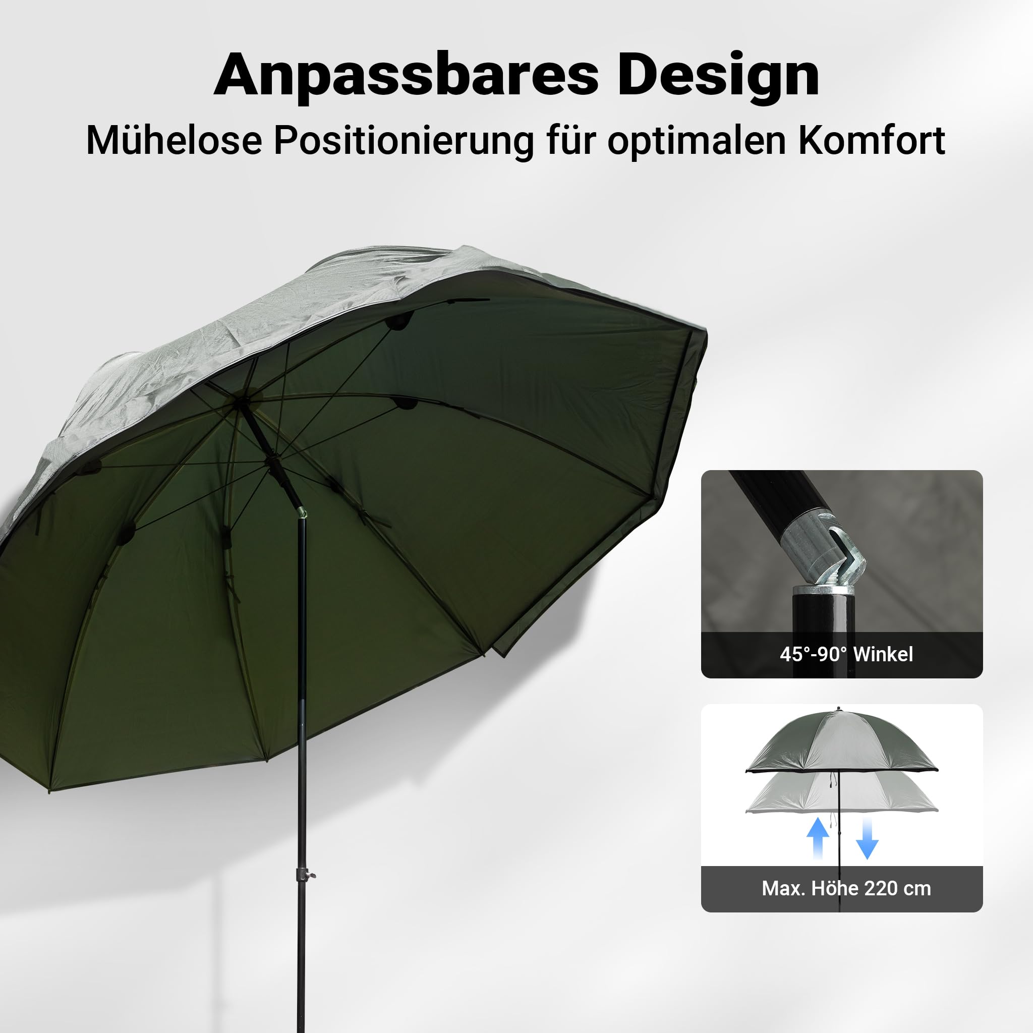 Wiltec Angelschirm 250cm mit Seitenwand und zwei Sichtfenstern Schirmzelt als Windschutz beim Angeln Regenschirm Angel Schirm Zelt Sonnenschirm