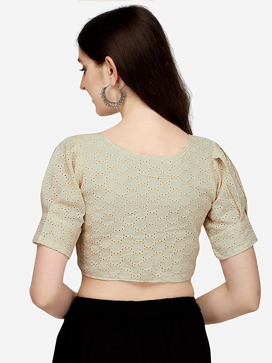 Pujia Mills Women's Cotton Chikankari Embroidery Work Readymade Saree Blouse (32, Dusty White)