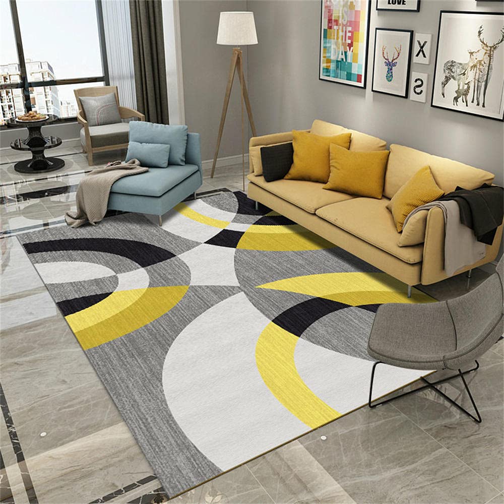 Tapis moderne modèle géométrique avec arc de cercle contrasté