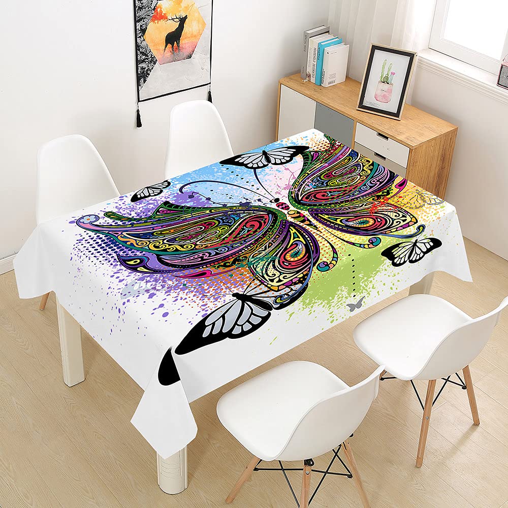 Hearda Exotic Tablecloth Wipeable Waterproof Wipe Clean, 3D Butterfly Printed Rectangle Tablecloths Table Cover For Kitchen Picnic Party Buffet Weddings Birthday Christmas (,100X140cm)