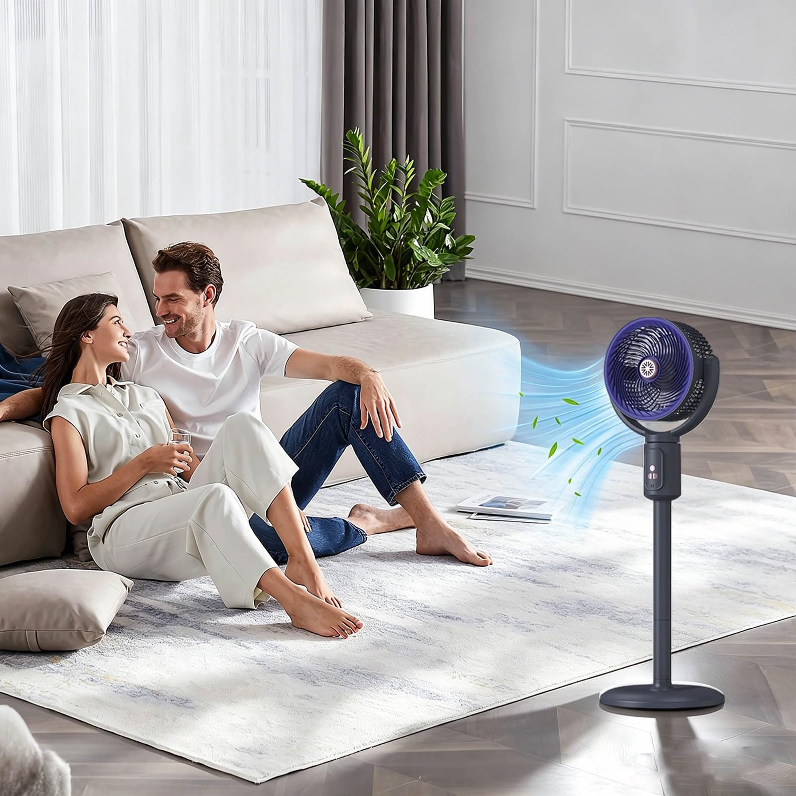 Ventilatore USB portatile in piedi regolabile in altezza circolazione dell'aria silenziosa per casa, camera da letto, scrivania, spazio di lavoro con testa oscillante, impostazioni di velocità