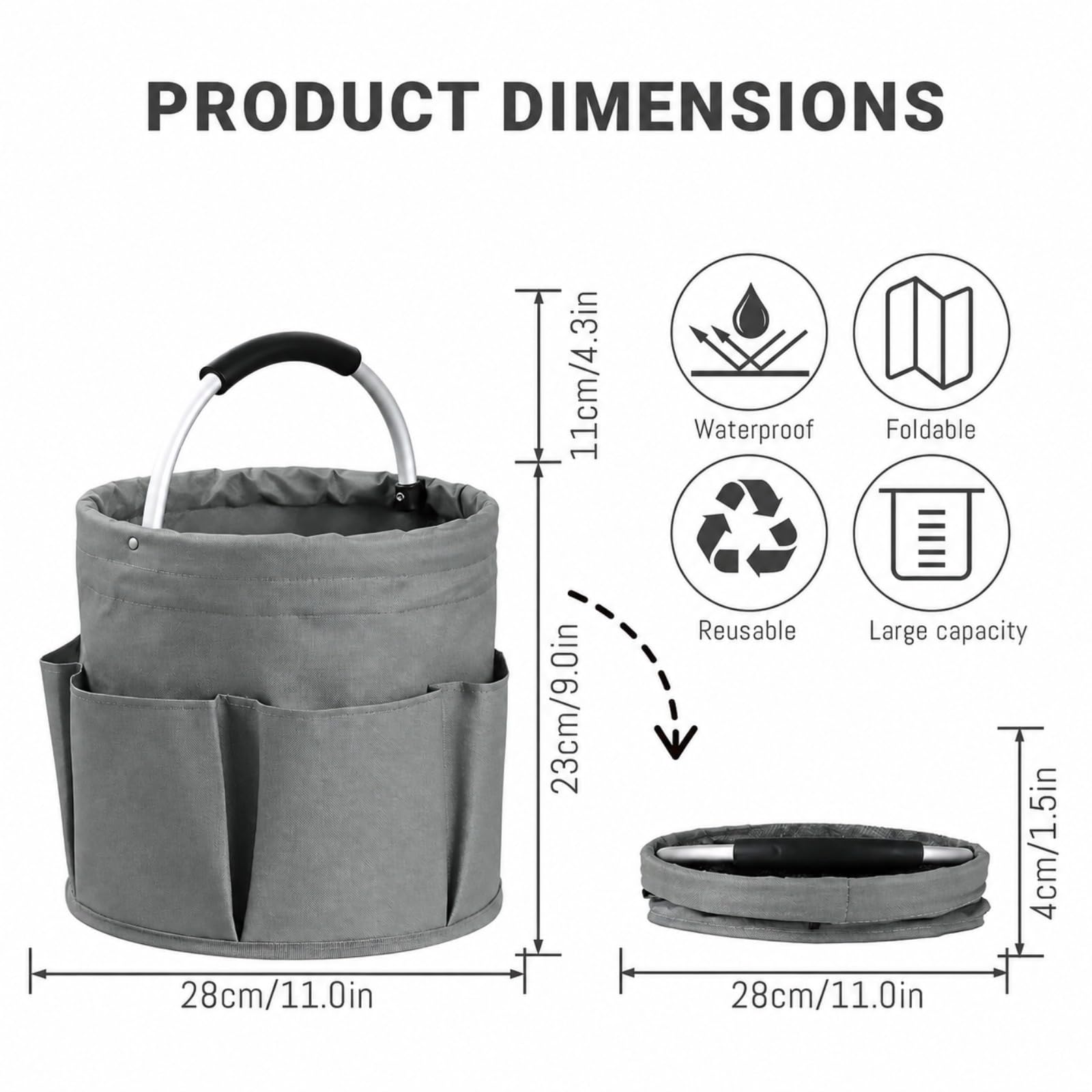 Organizer Borsa, Porta Detersivi, Borsa Impermeabile, Cestino per la Pulizia, per la Casa, per Secchi per la Pulizia, Accessori da Giardinaggio (Grigio)