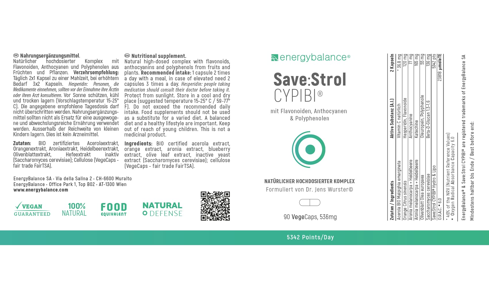 EnergyBalance Save:Strol CYPIBI - Kapseln mit Polyphenolextrakt und Anthocyane aus Heidelbeerextrakt - Pflanzlich, Natürlich - Qualität aus der Schweiz - 90 VegeCaps à 536 mg