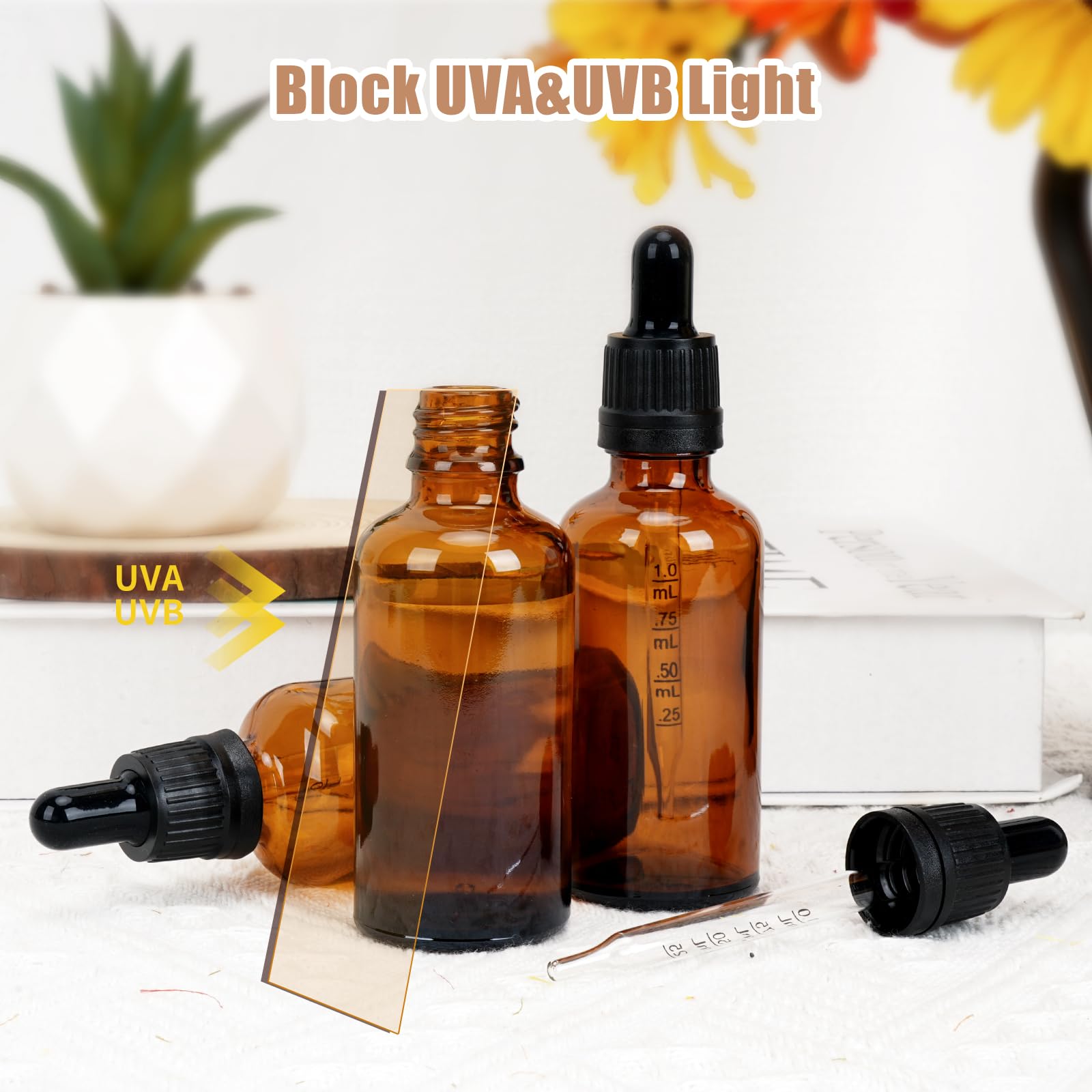 8 Flaconi Contagocce Da 50ml In Vetro Ambra - Con Pipette, Imbuto, Per Oli Essenziali, Profumi - Foto 2