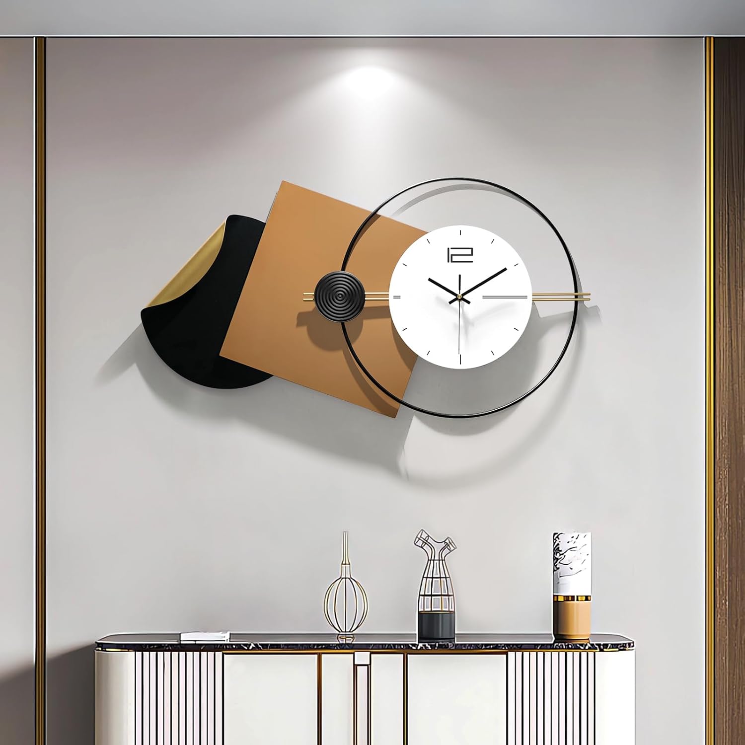 Large Modern Wall Clock for Living Room,Decorative Silent Battery Operated Wall Clock Metal Wall Art for Kitchen/Dinng Room/Bedroom/Entryway/Office Decor Wall Clock 4