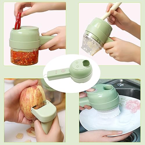 Miniatura 5 de Juego de cortador eléctrico de verduras 4 en 1 cortador de verduras de mano picador de alimentos portátil para cebolla jengibre chile cebolla ajo
