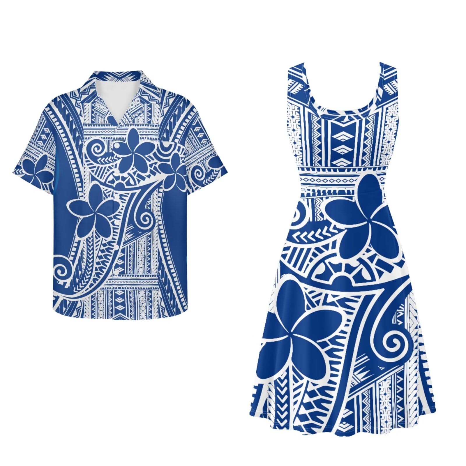 Dreaweet Summer Dresses for Women A-Line Sleeveless Flowy Sun Dresses,Men's Casual Button-Down Shirts,Couple Matching Outfits