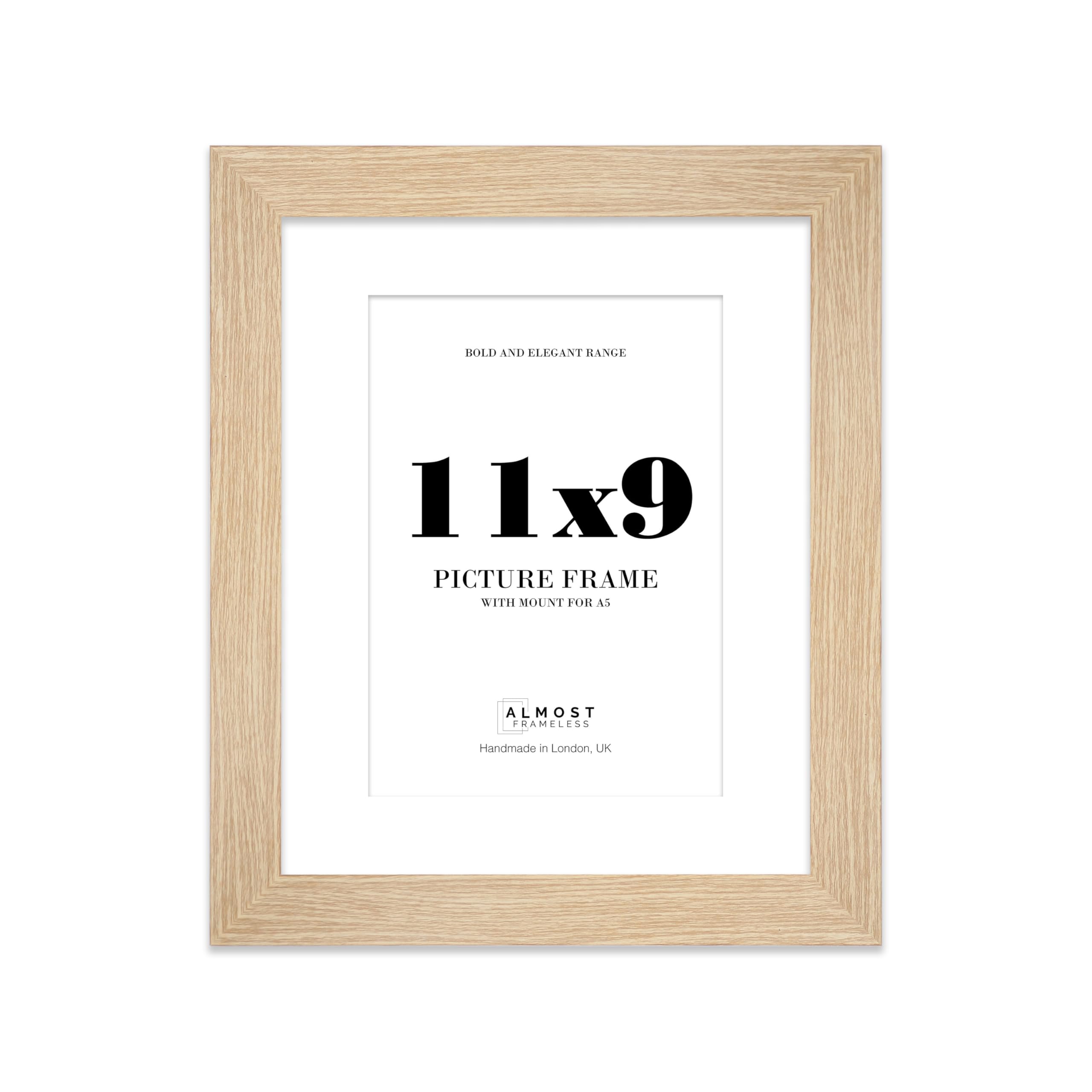 11x9 Oak Frame With Mount for A5 Pictures 28mm Edge Portrait and Landscape Display with Wall Hooks and Kickstand, 1 Pack