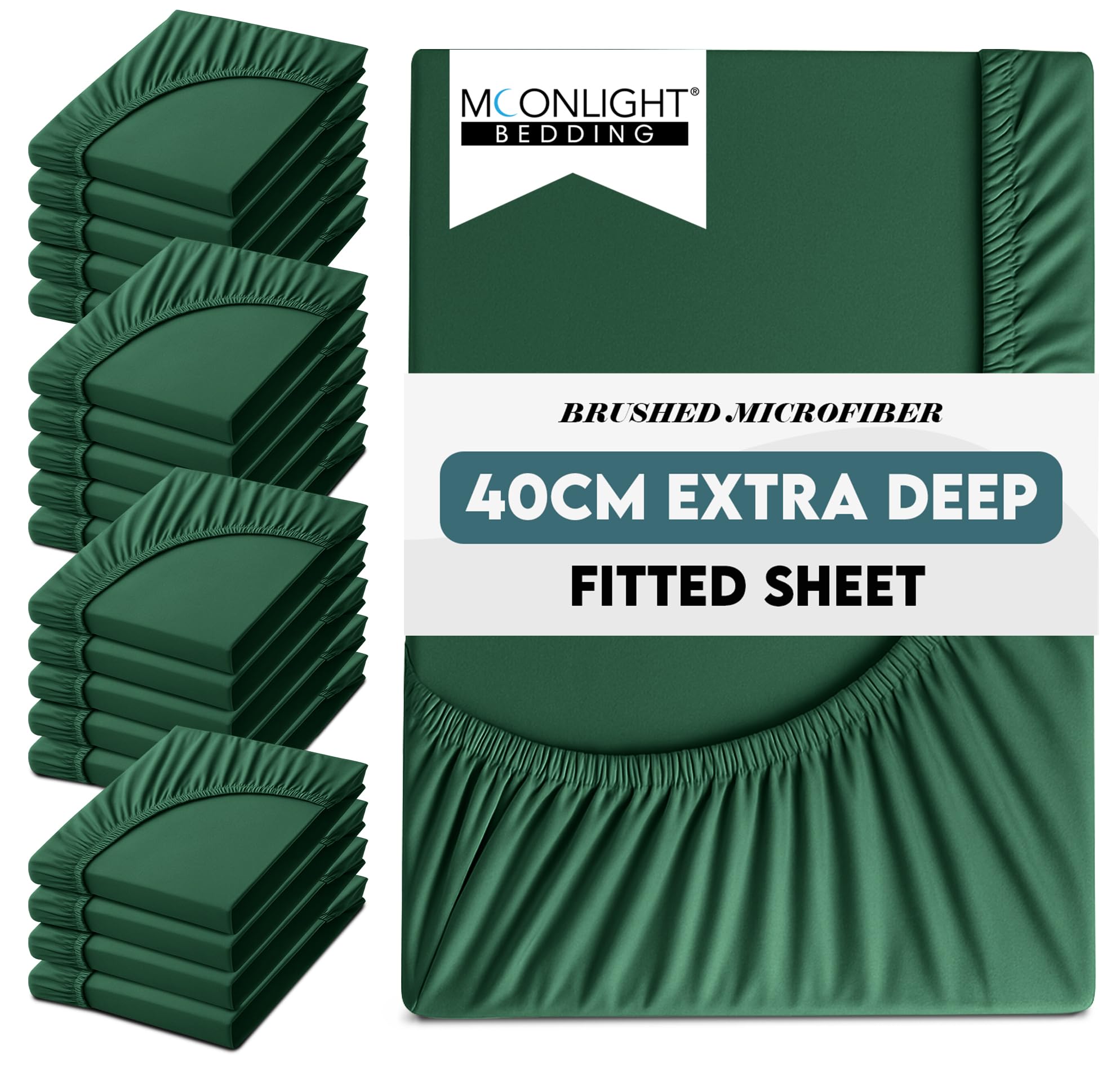 Moonlight Bedding Extra Deep Fitted Sheets Double 20 Pack 40CM Emerald Bedsheet with Elastic Corners 16 Inch Extra Deep Pocket Brushed Microfiber Easy Care Breathable Shrinkage Fade-Resistant