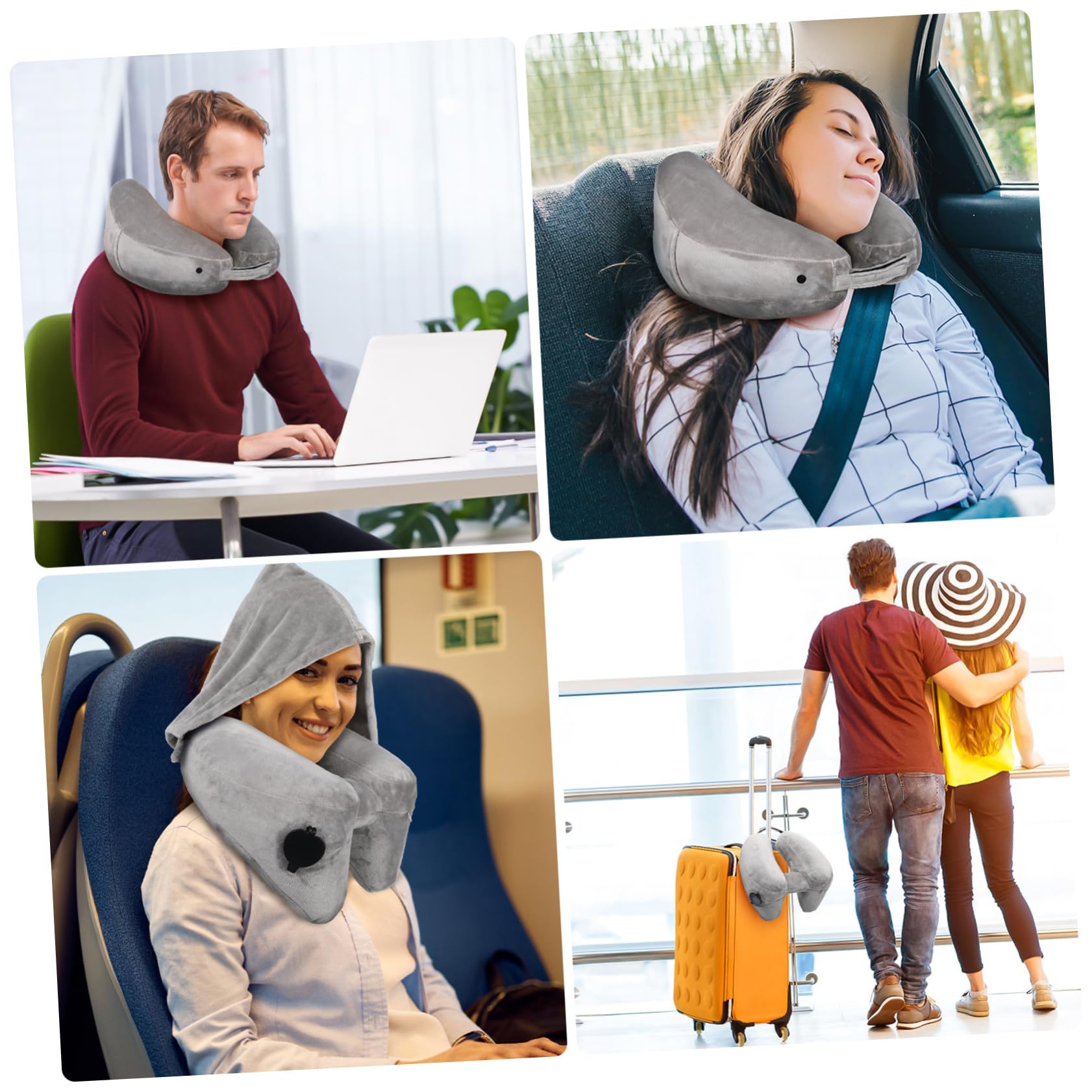 ABOOFAN Oreiller Cervical avec Capuche en PVC de Voyage de U Gonflable Soutien Cou Polyvalent pour Avion et Activités en Plein Air