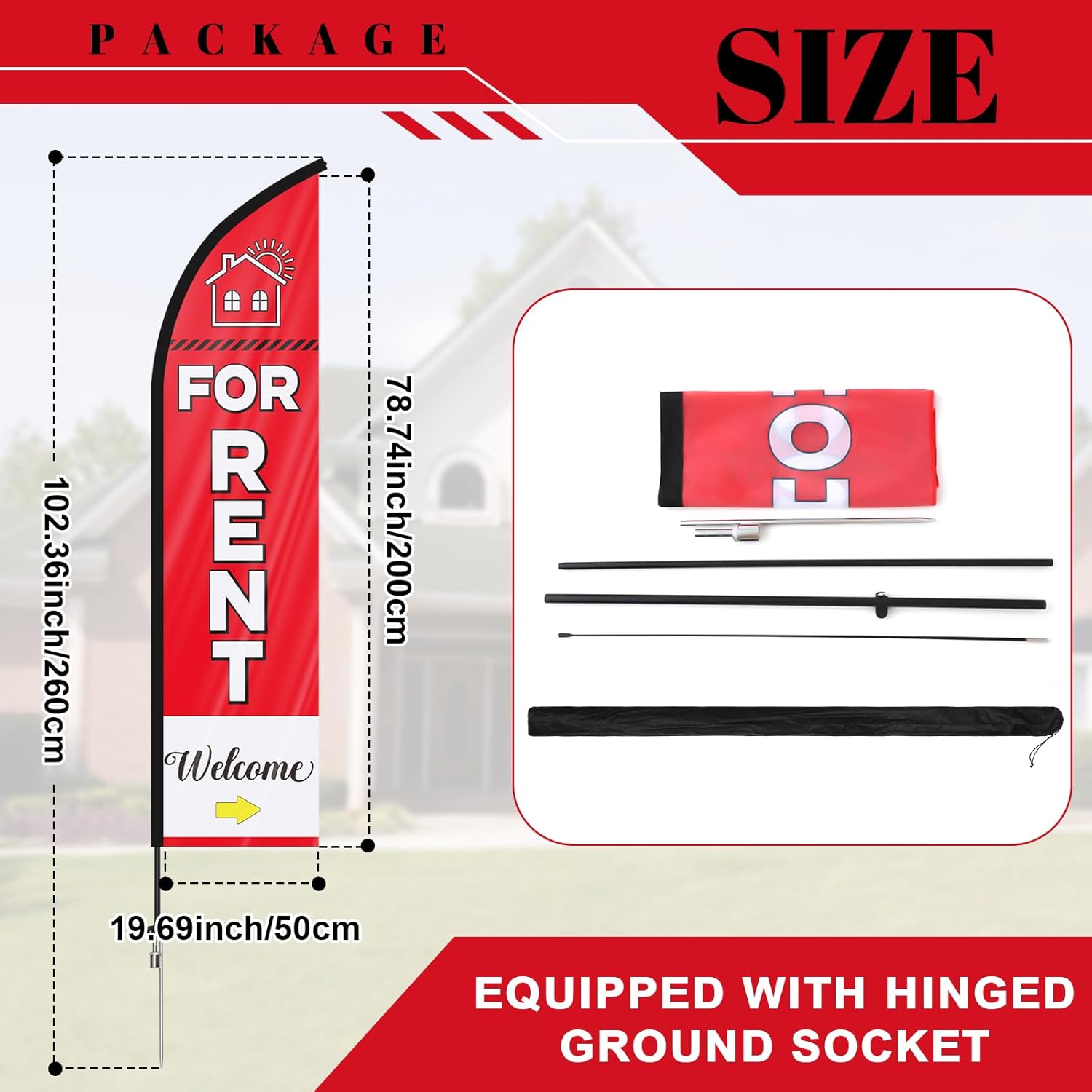 Preboun 1 Set for Rent Feather Flag Double Sided Feather Flag Pole Kit for Rent Banner Signs Complete Set with Poles Ground Stakes and Storage Bags for House Outdoor Business Advertising Event