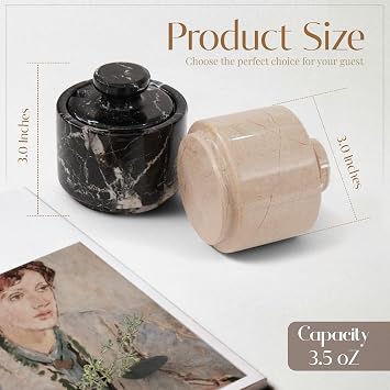 MARBLOUS KRAFTS Marble Salt Cellar 3 Black Zebra and Verona Flaky Salt Bowl & Pepper with Lid, Home Storage and Modern Sugar Containers