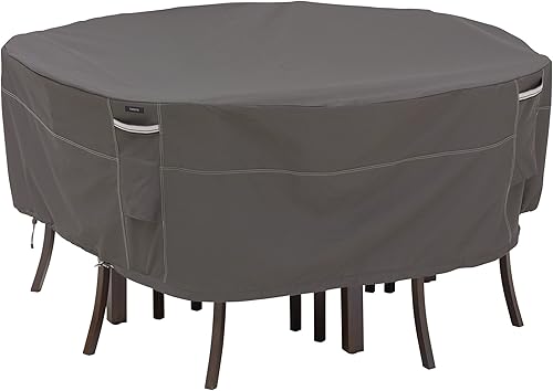 Classic Accessories Ravenna - Juego de mesa y silla redonda resistente al agua de 108 pulgadas, funda para mesa de exterior, color gris pardo oscuro