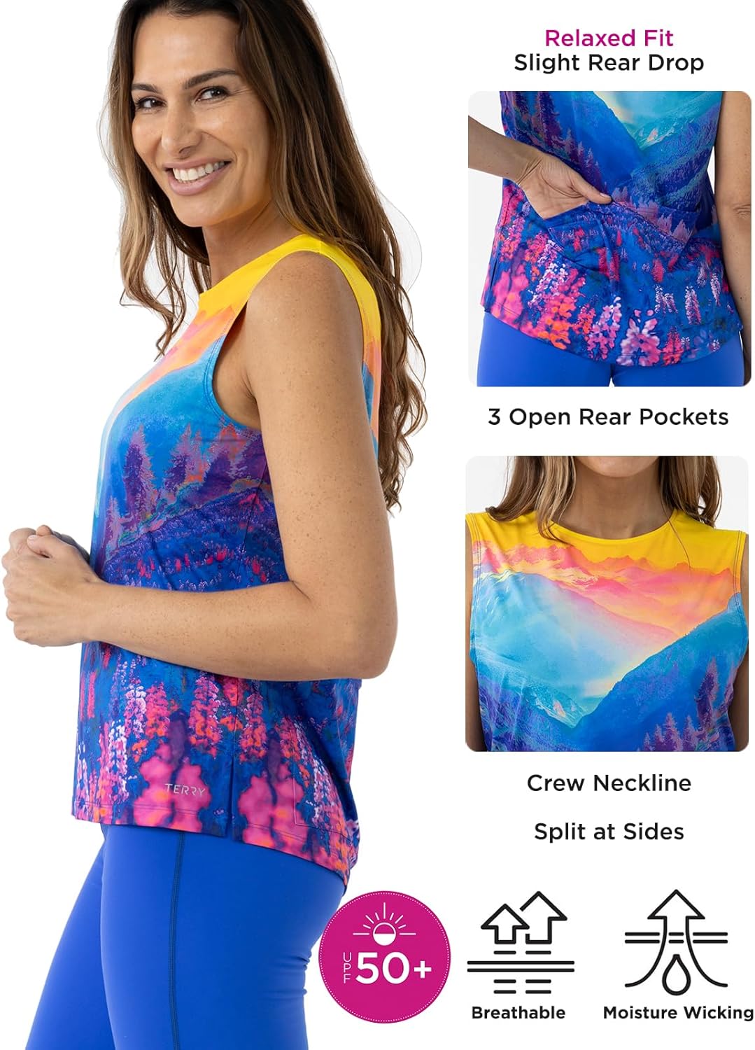 Terry Cycling Jersey Womens Soleil Split Tank Top for Women, UPF 50 + Sleeveless Bike Jersey Summer Top