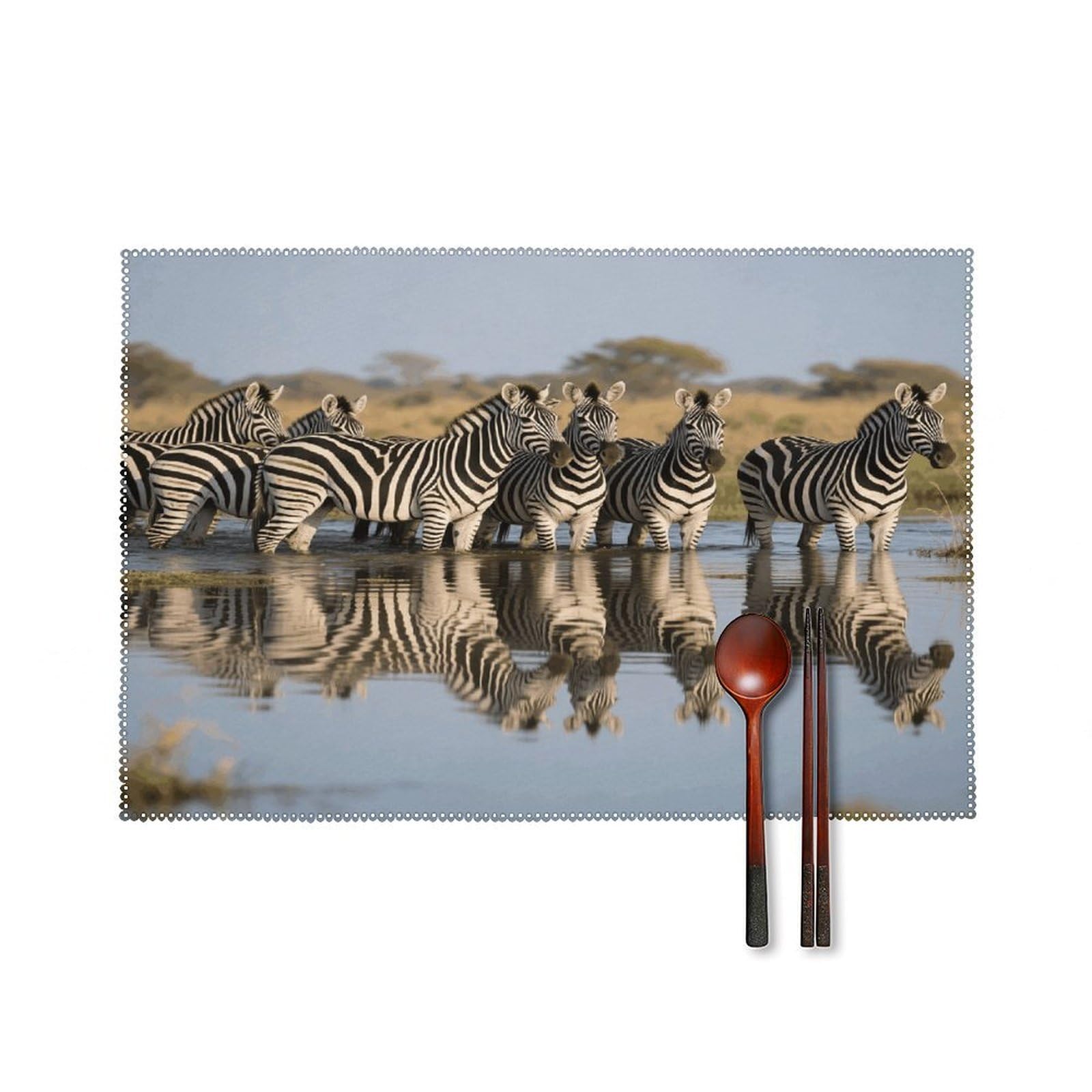 Zebra Placemats Set of 6 Non-Slip Stain Resistant Indoor Outdoor Table Mat Washable Cloth Place Mat Fashion Kitchen Placemat for Dining Table Decoration 17.7x11.8 in