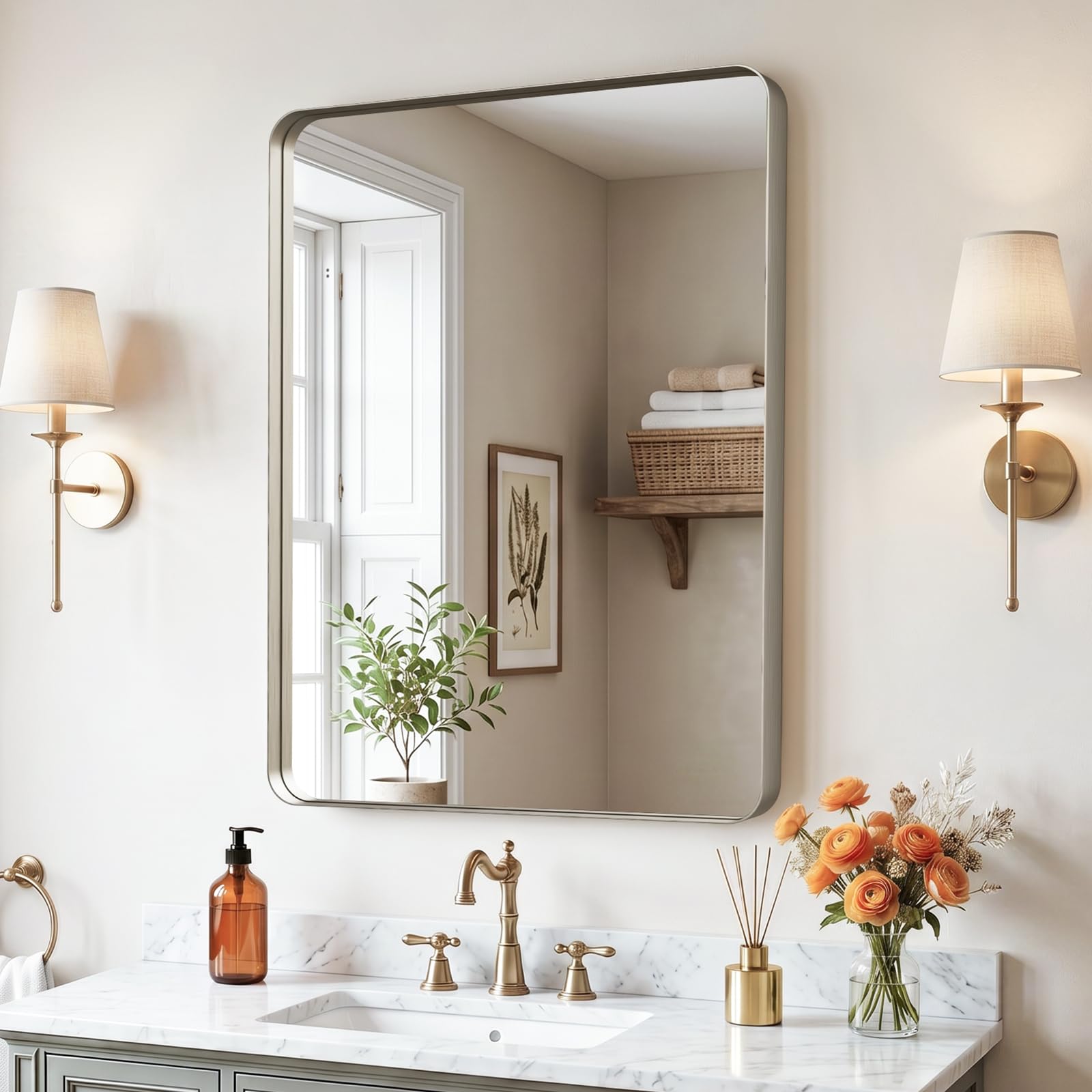 32"x24"Bathroom Vanity Mirror for Wall Aluminum Framed Farmhouse Rectangle